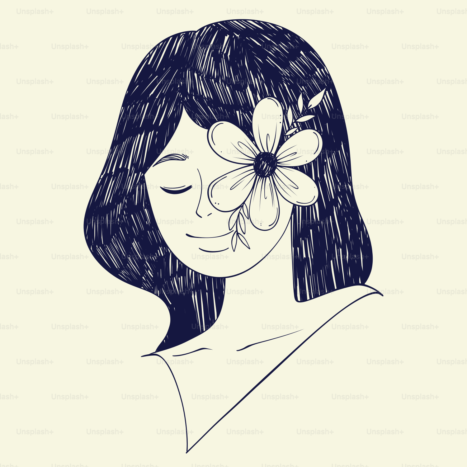 A drawing of a woman with a flower in her hair