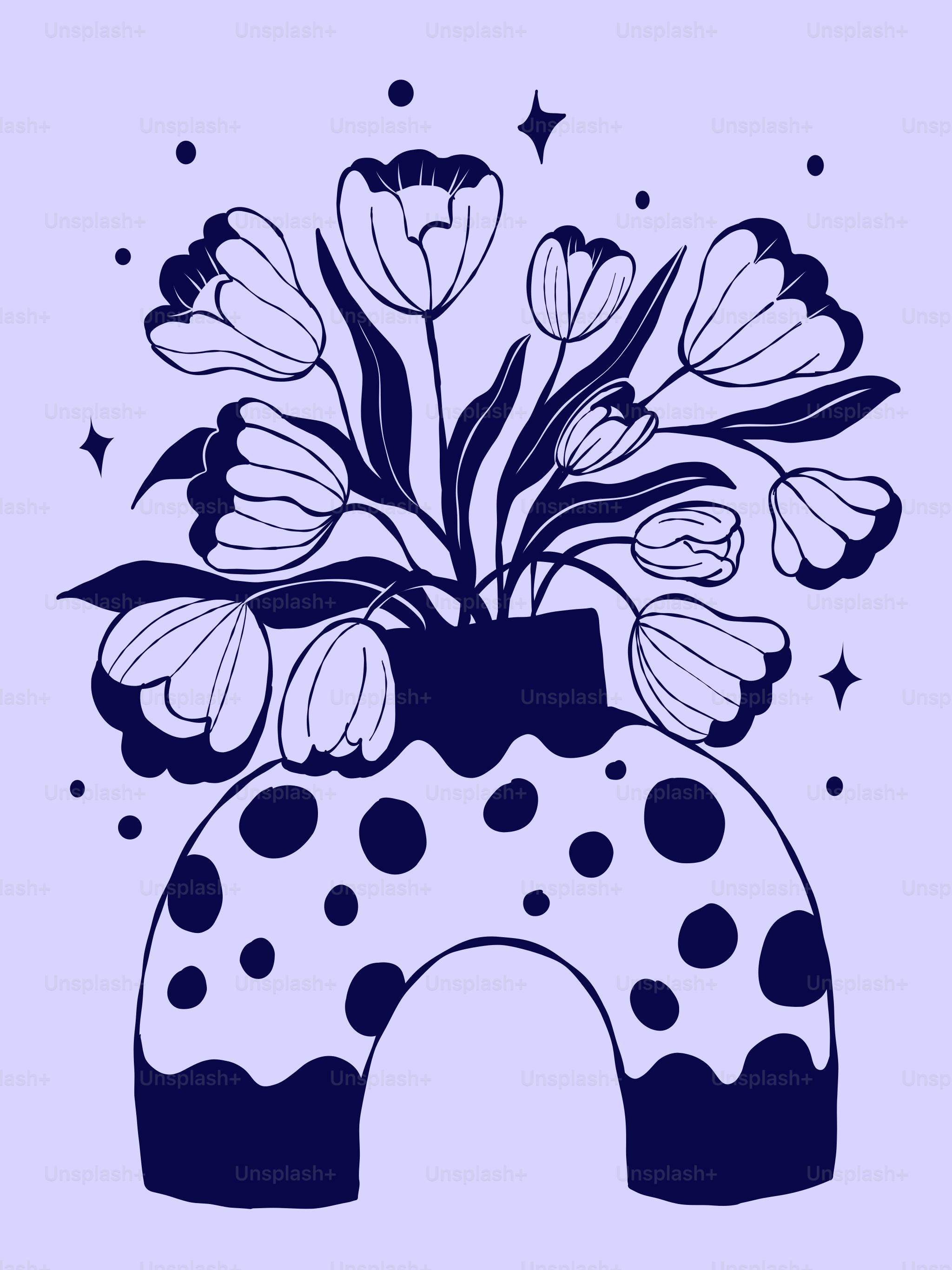 A blue and white vase with flowers in it