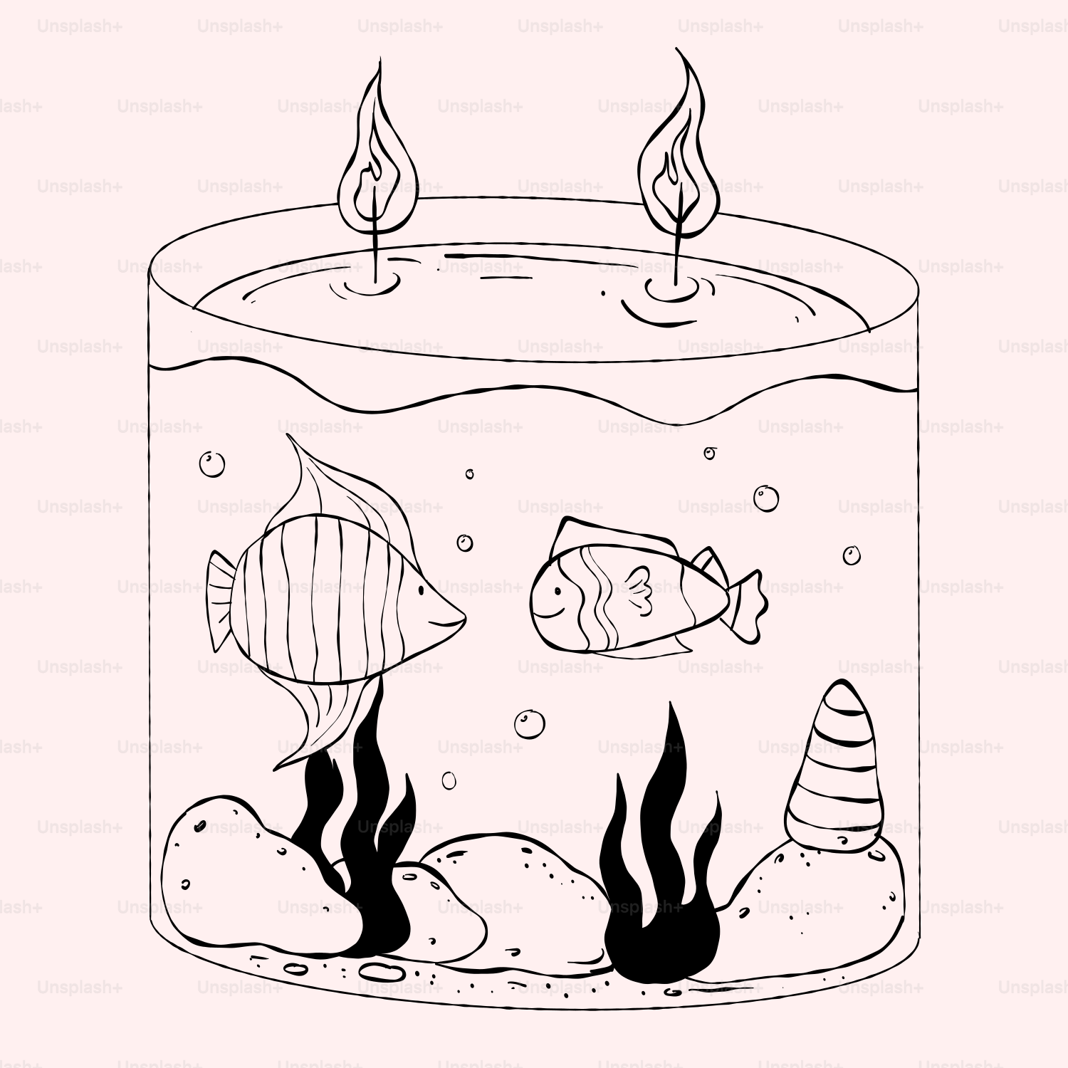 A drawing of a fish in a tank