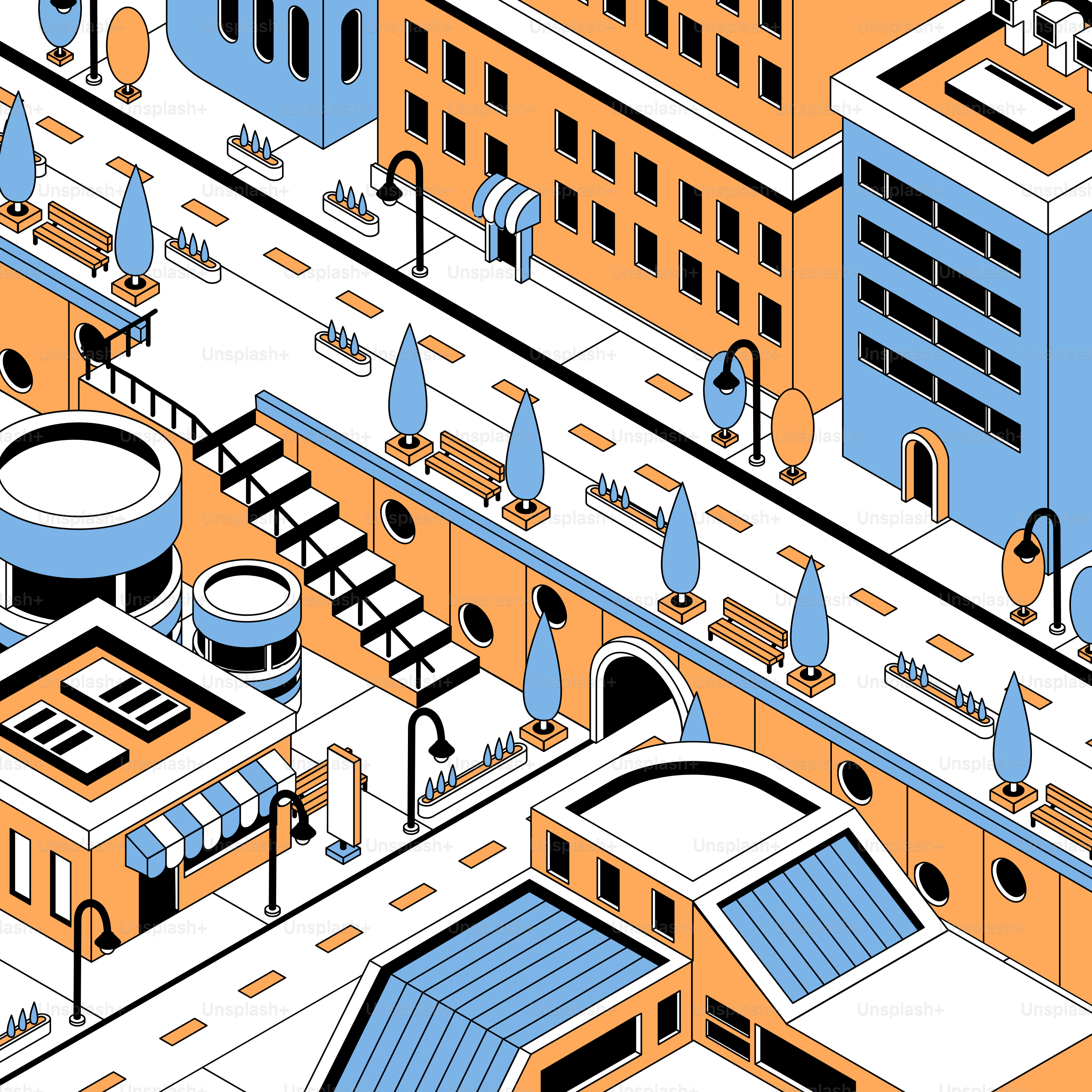 Una ilustración de una ciudad con muchos edificios