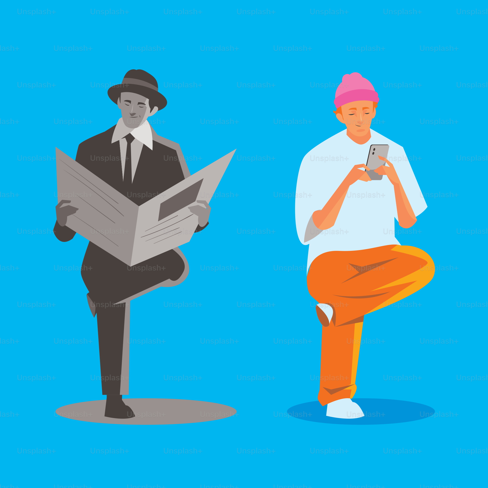 A man sitting on a stool next to another man with a cell phone