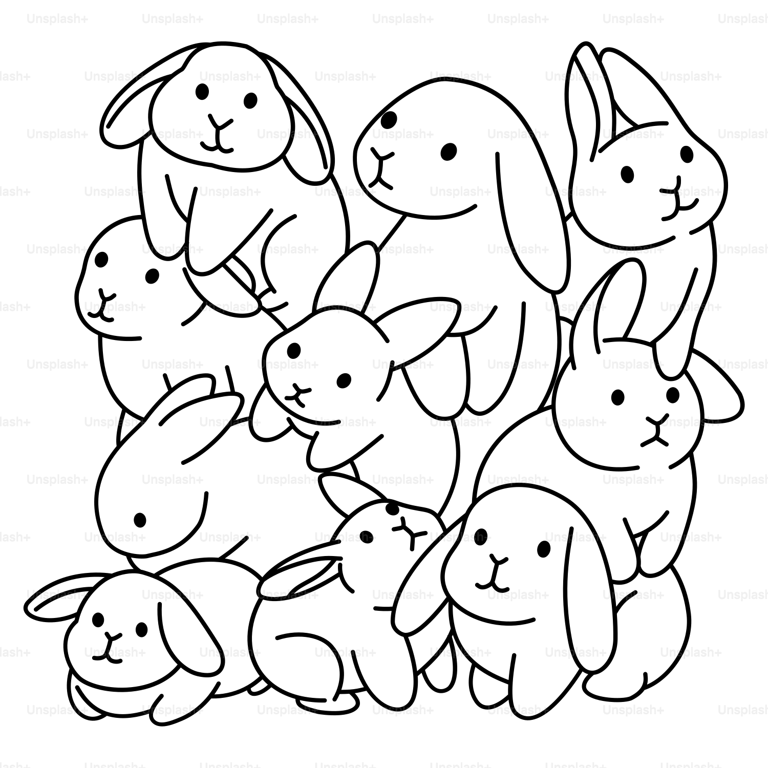 A group of rabbits sitting next to each other