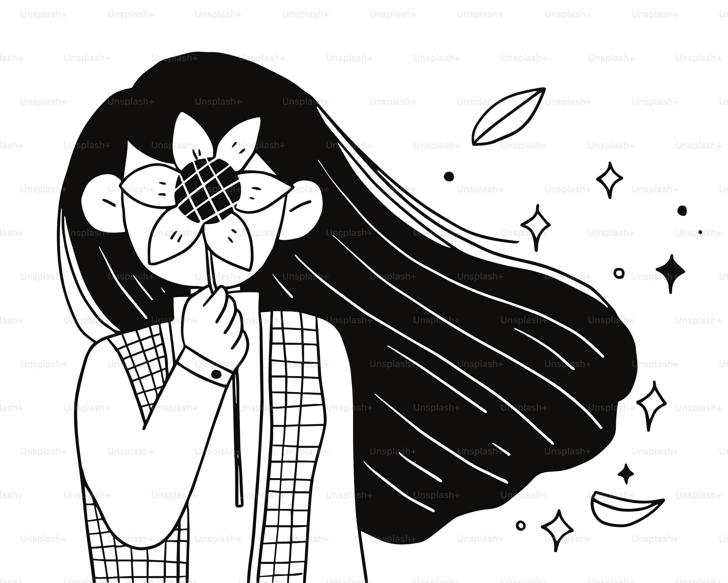 A girl with long hair and a flower in her hair