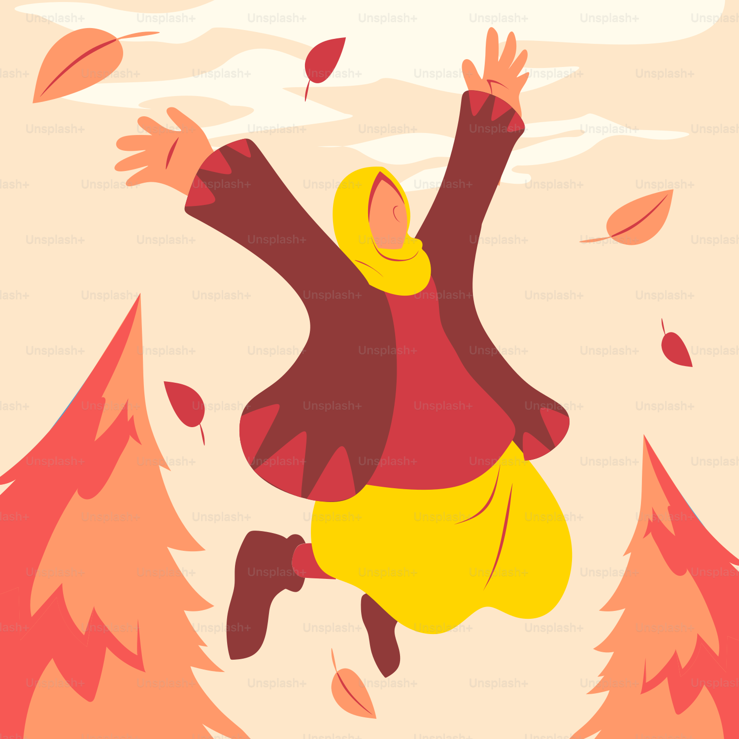 A person jumping in the air in front of trees