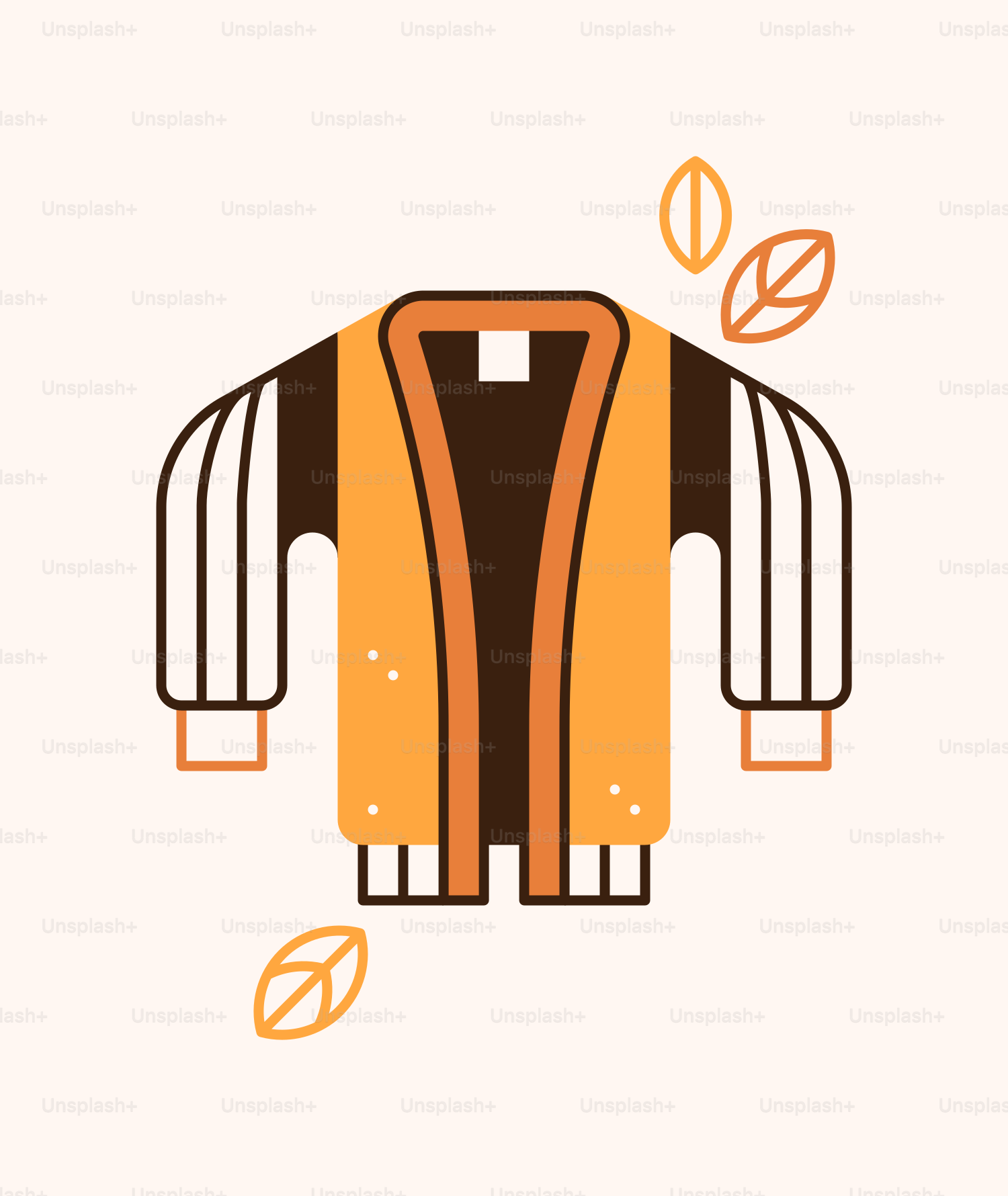An orange and brown jacket with leaves around it