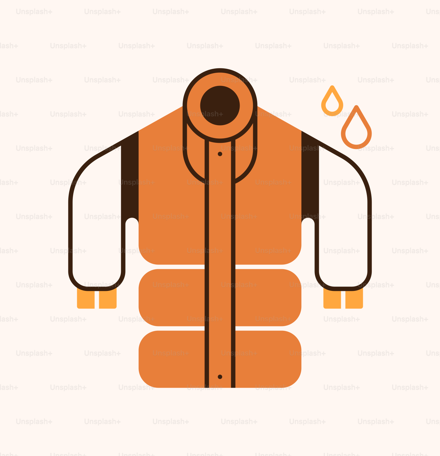 A picture of an orange jacket with a tear coming out of it