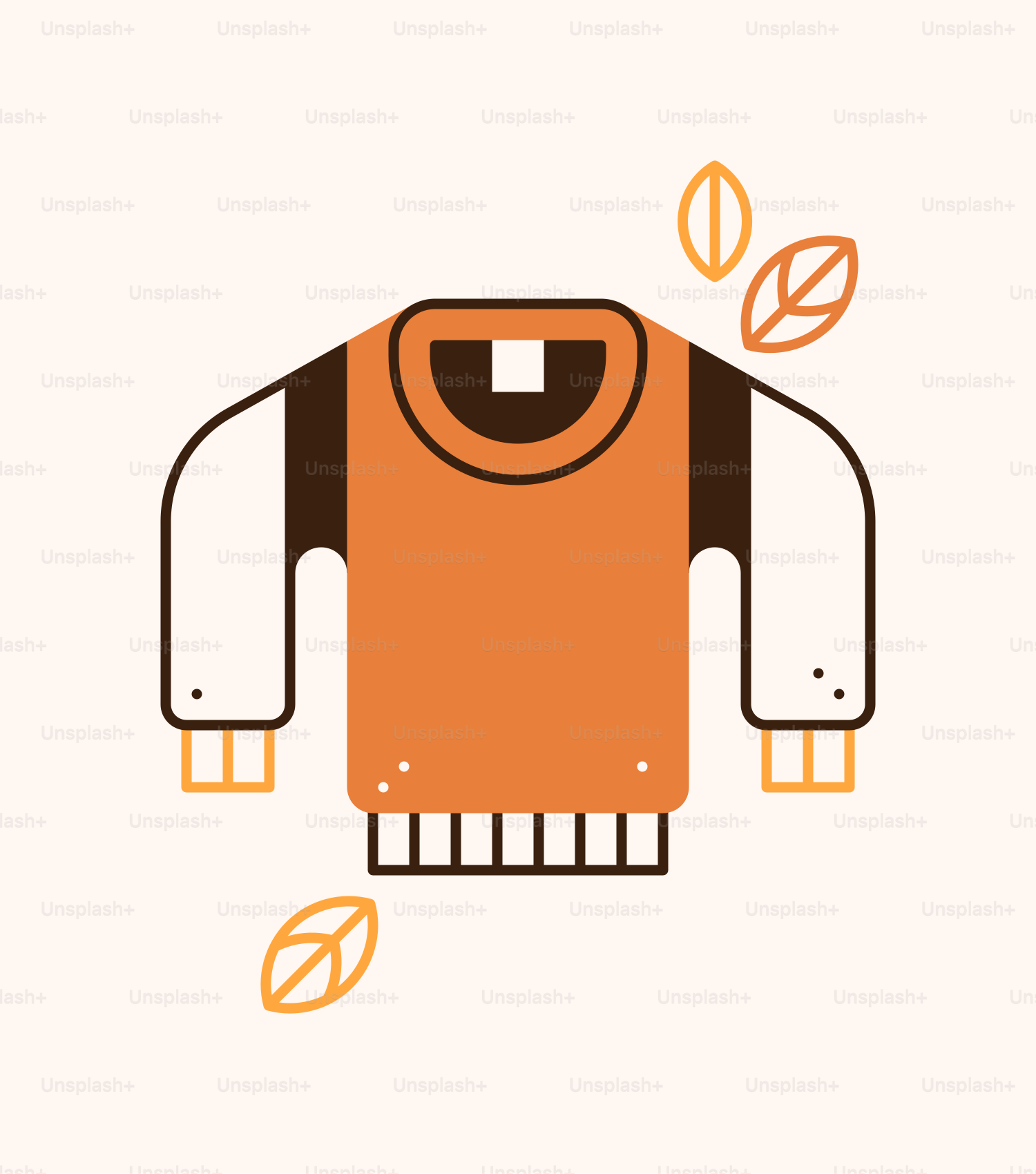An orange sweater with leaves around it