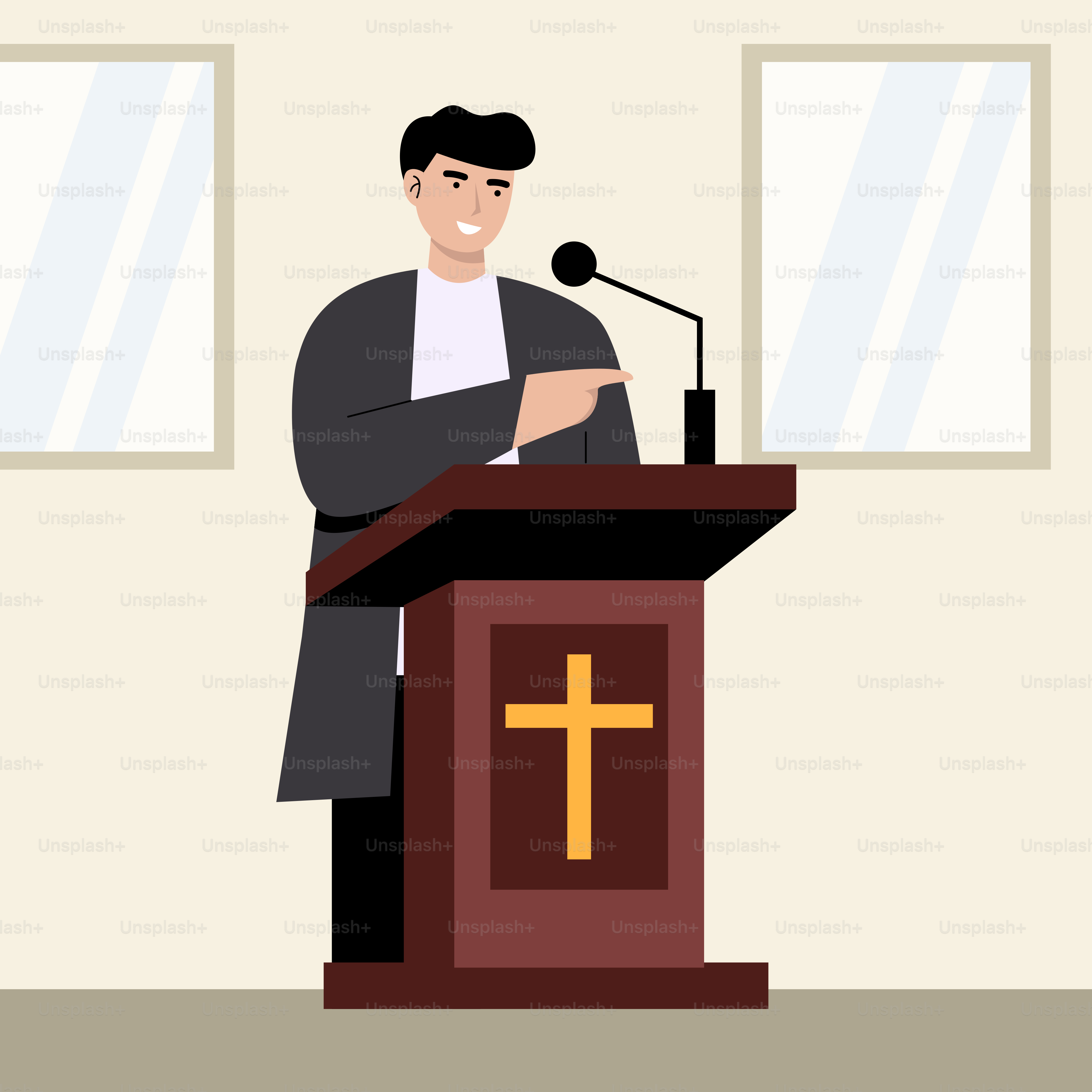 Un uomo in piedi a un podio davanti a un microfono