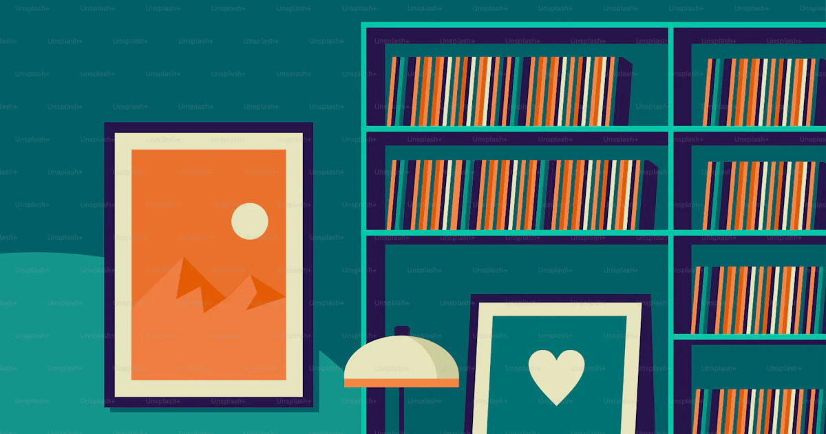 A living room with a book shelf and a chair vector – Living room Image ...