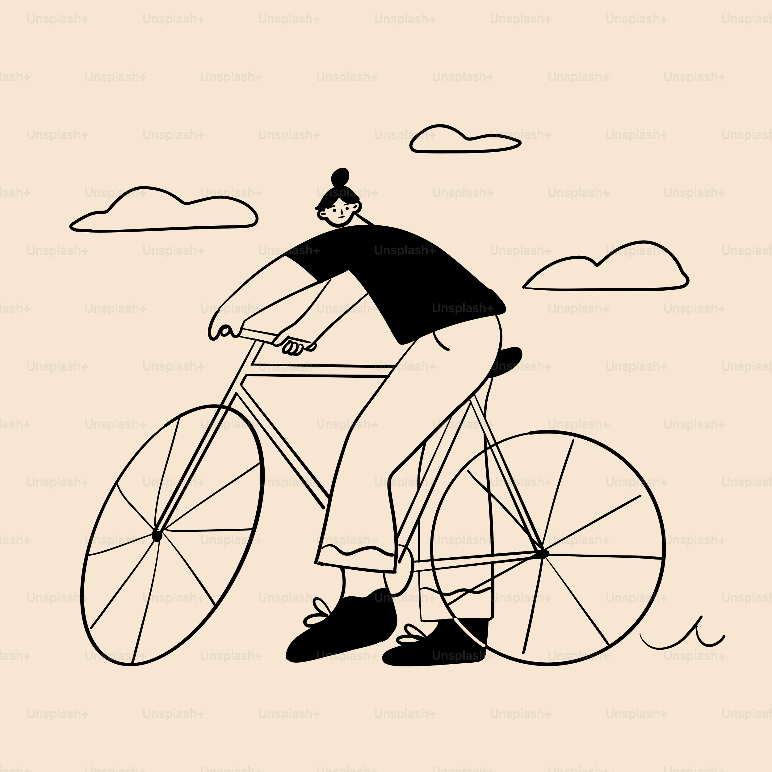 A drawing of a man riding a bike