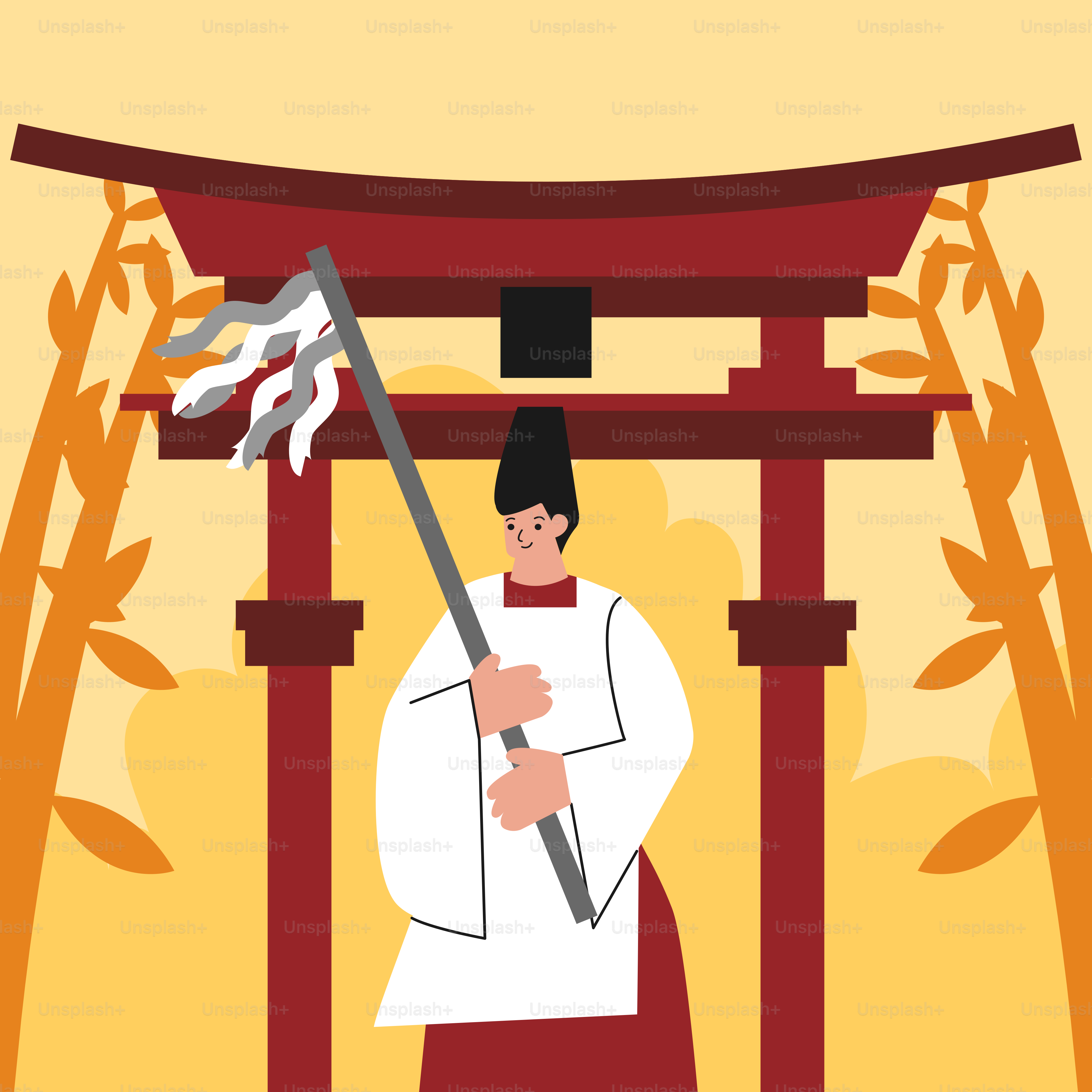 A man holding a sword in front of a gate