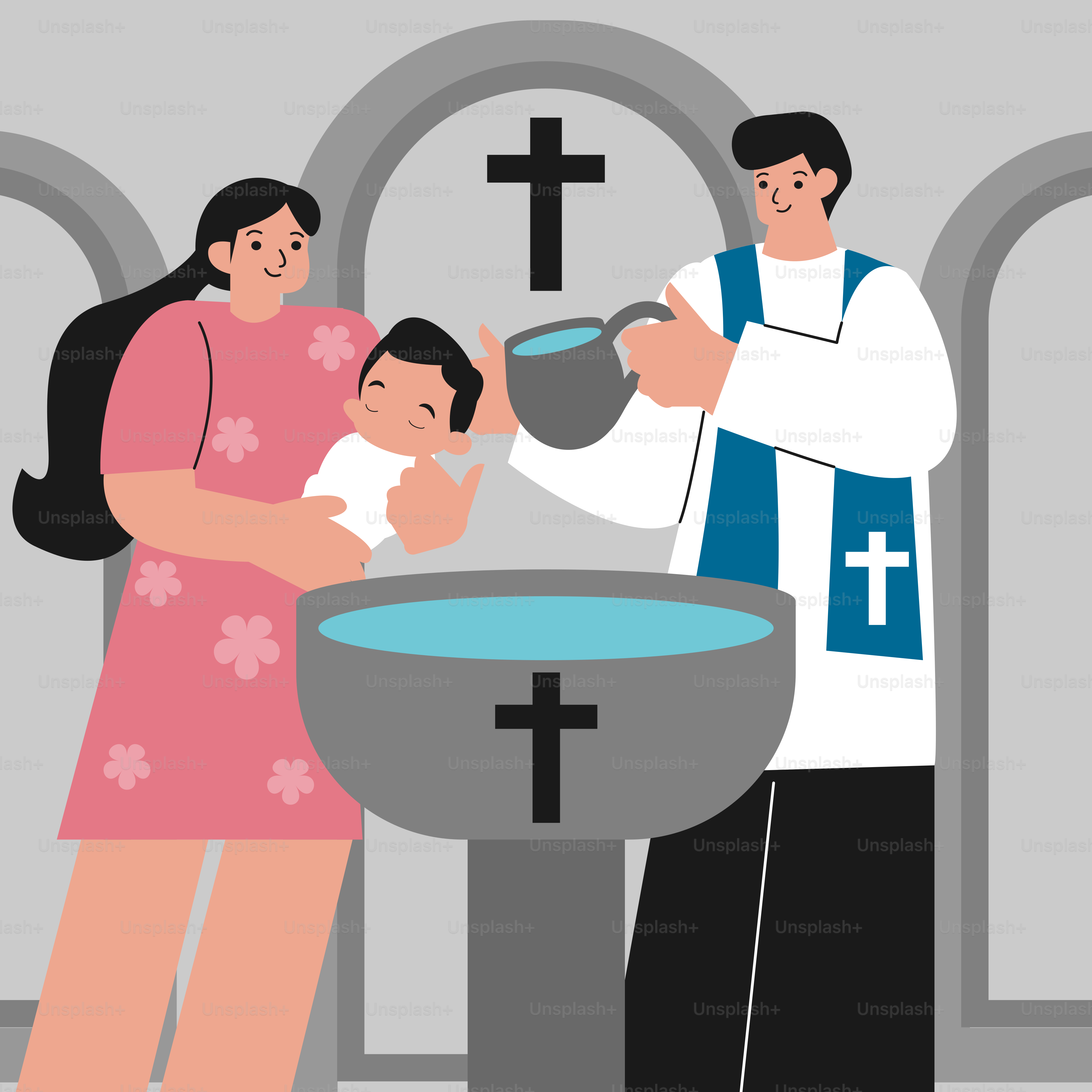 Un hombre y una mujer están lavando a un bebé en una palangana