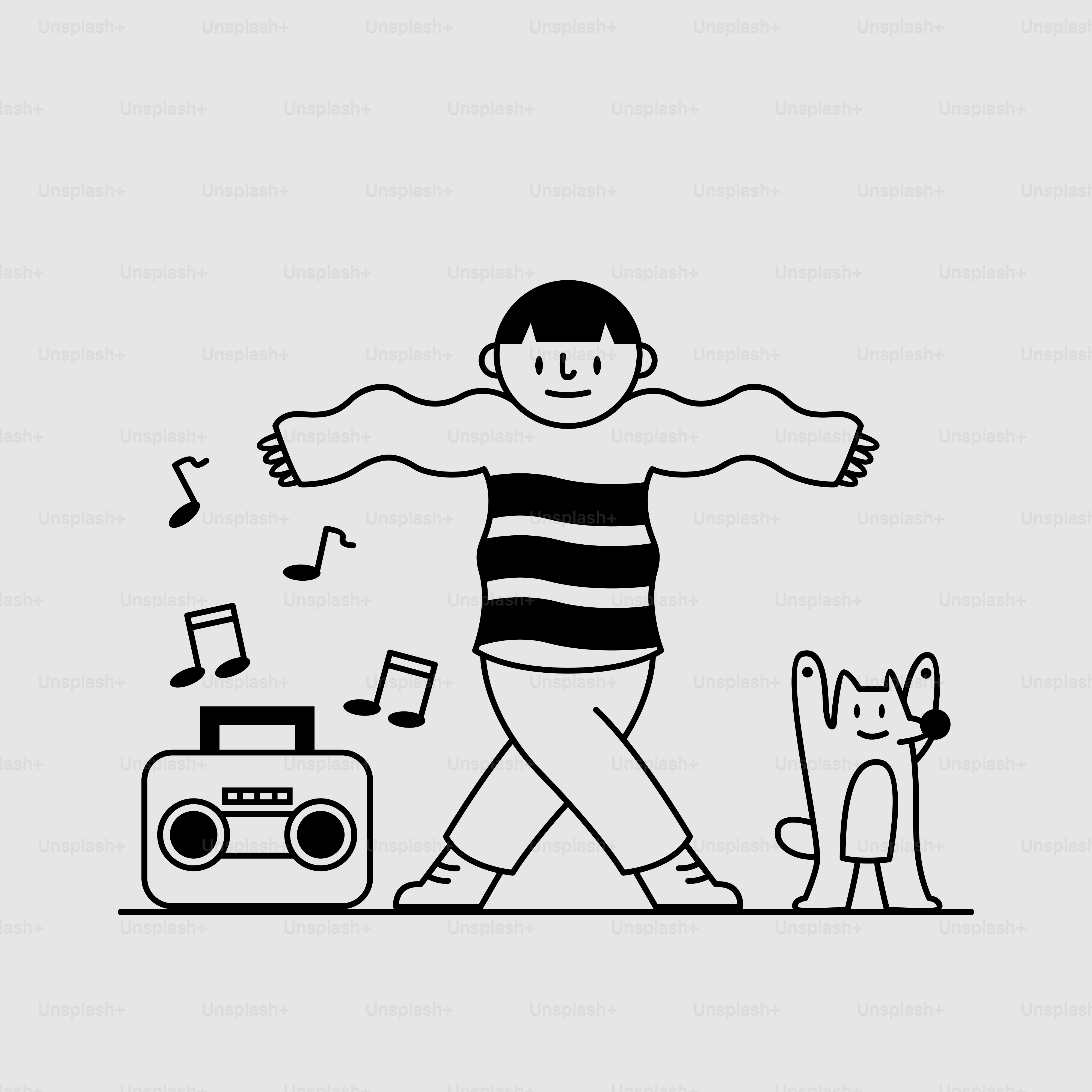 A drawing of a person walking with a dog