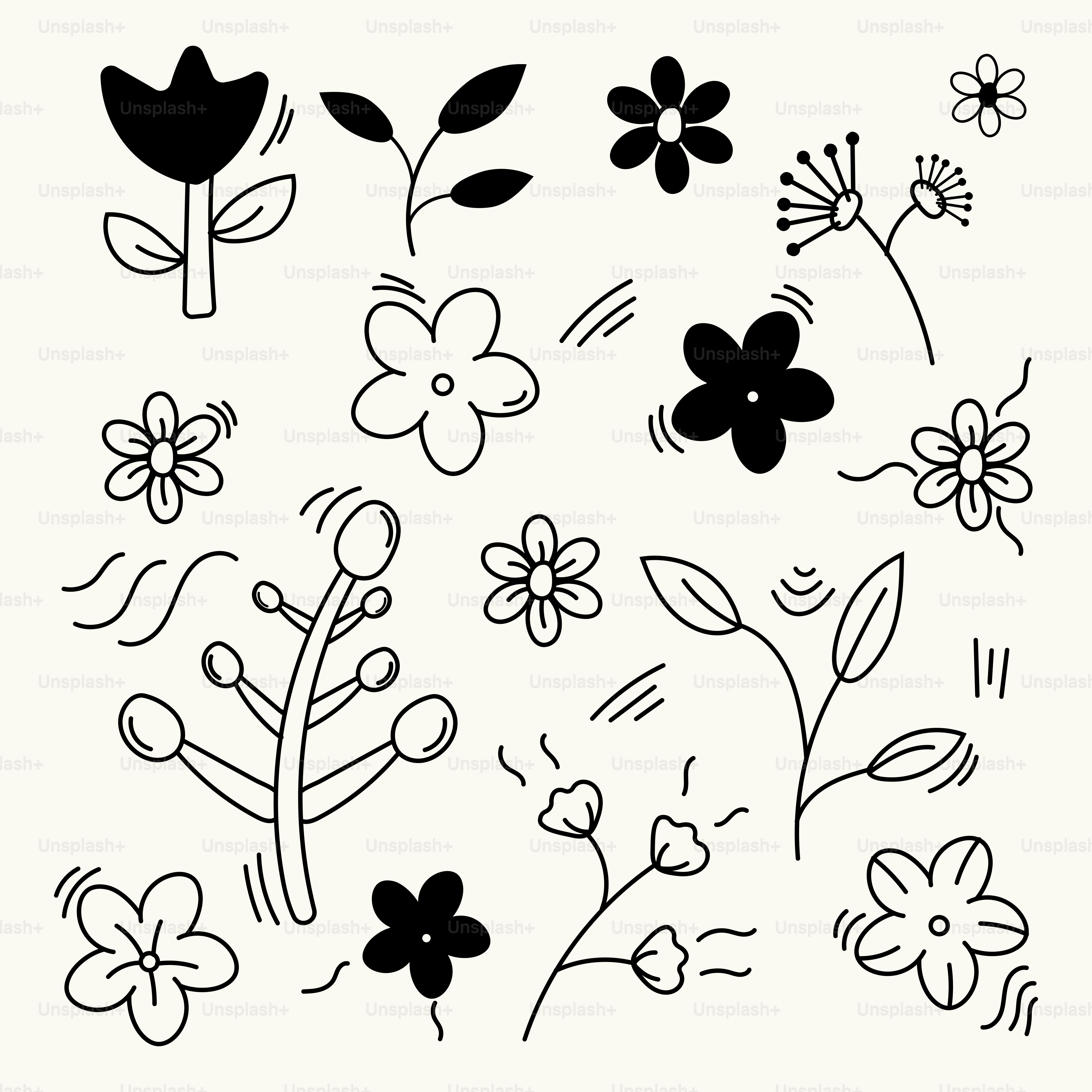 Un disegno in bianco e nero di fiori su sfondo bianco