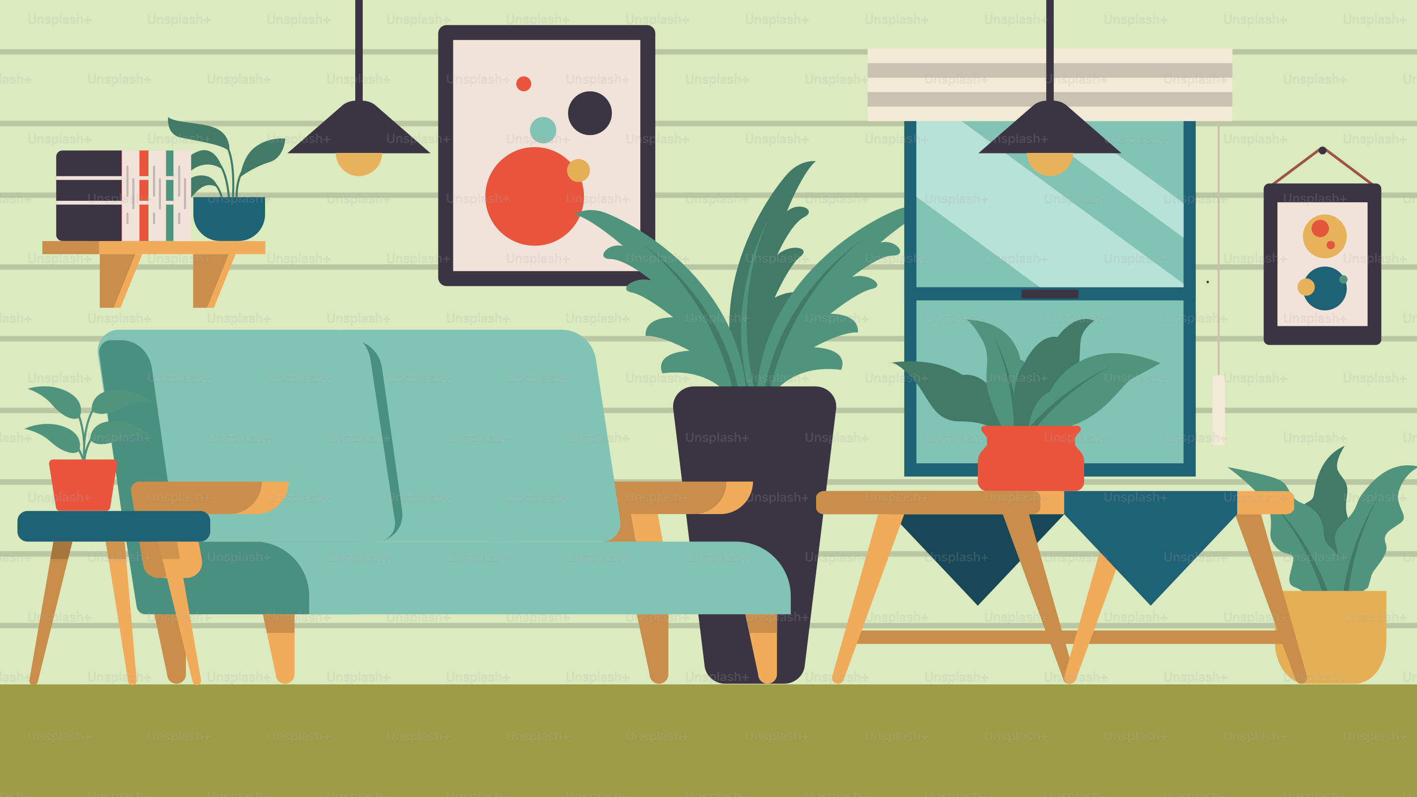 Un salon rempli de meubles et de plantes en pot