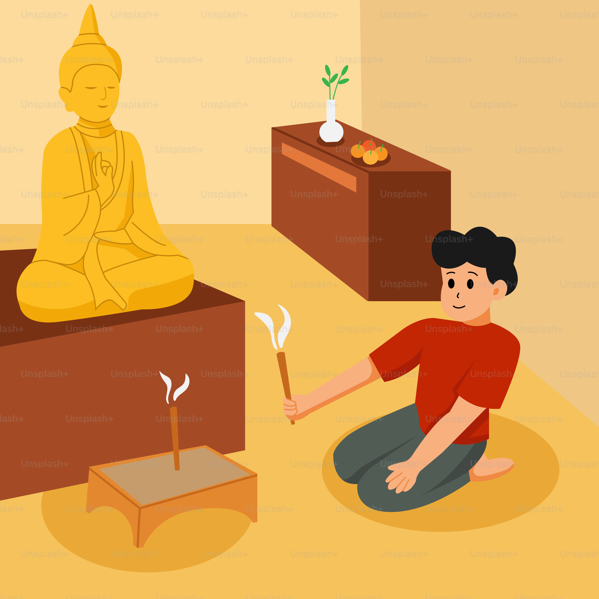 仏像の前にひざまずく男