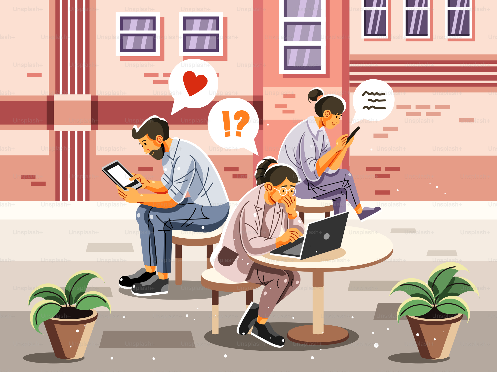 A couple of people sitting at a table with laptops