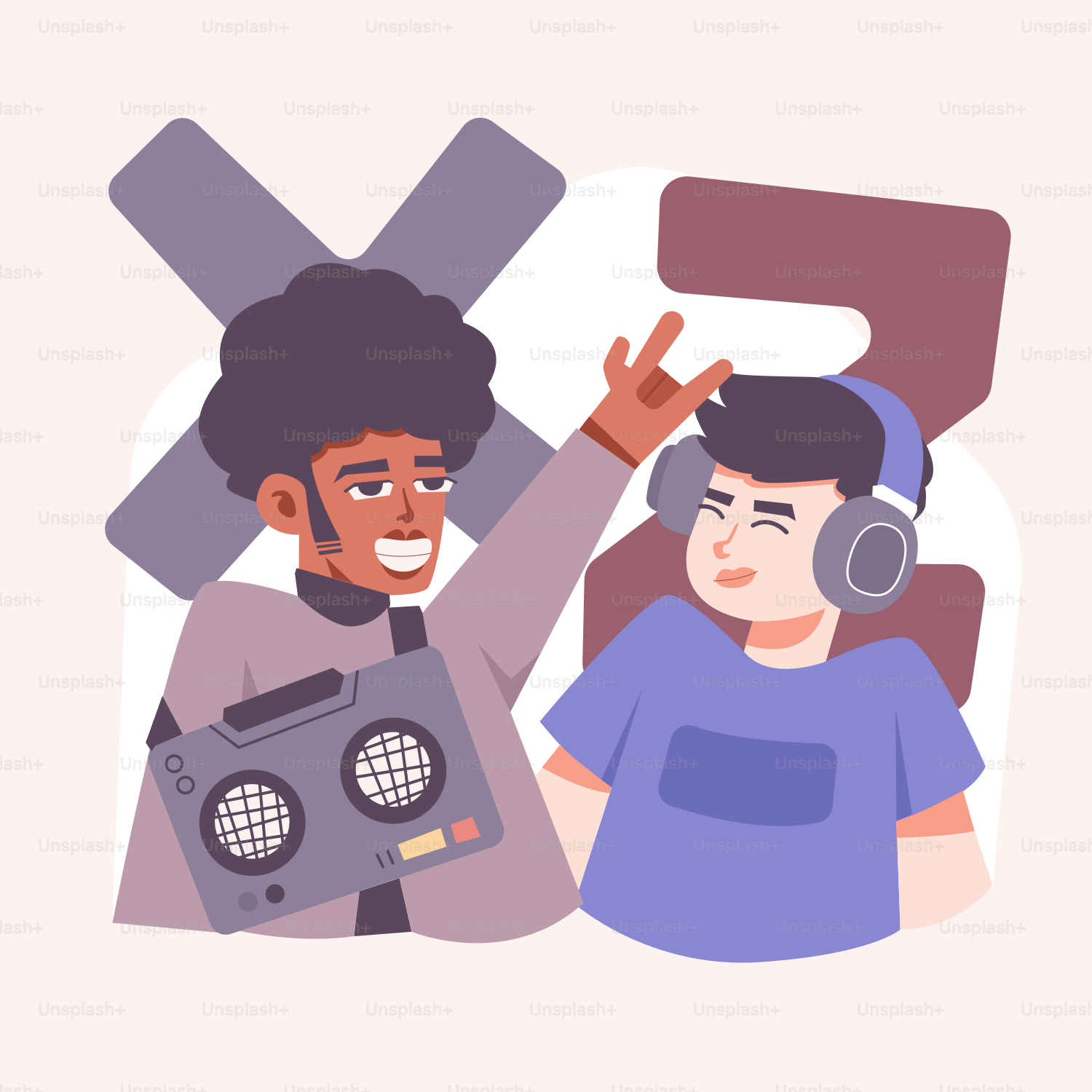 A couple of people with headphones on