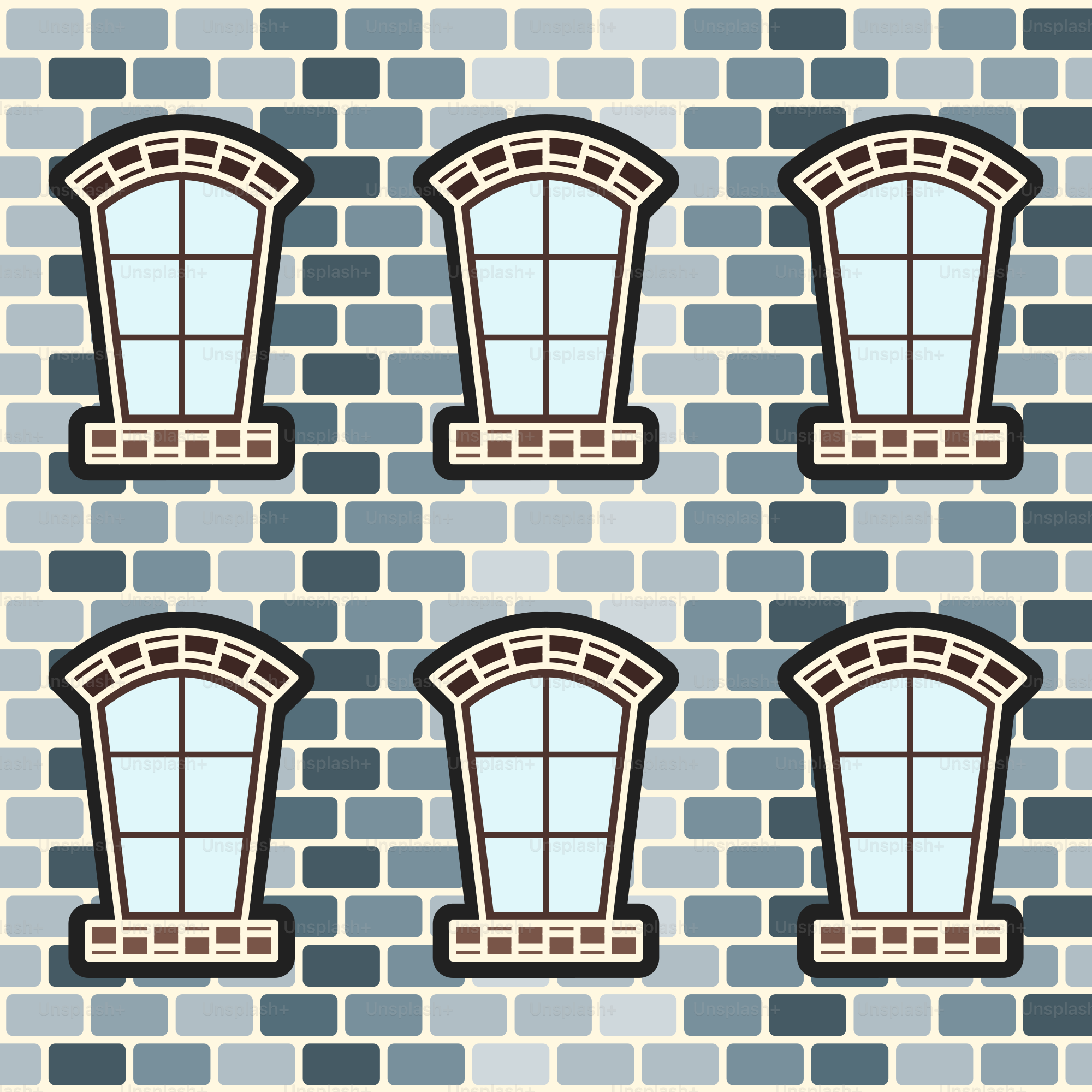 Four windows on a brick wall
