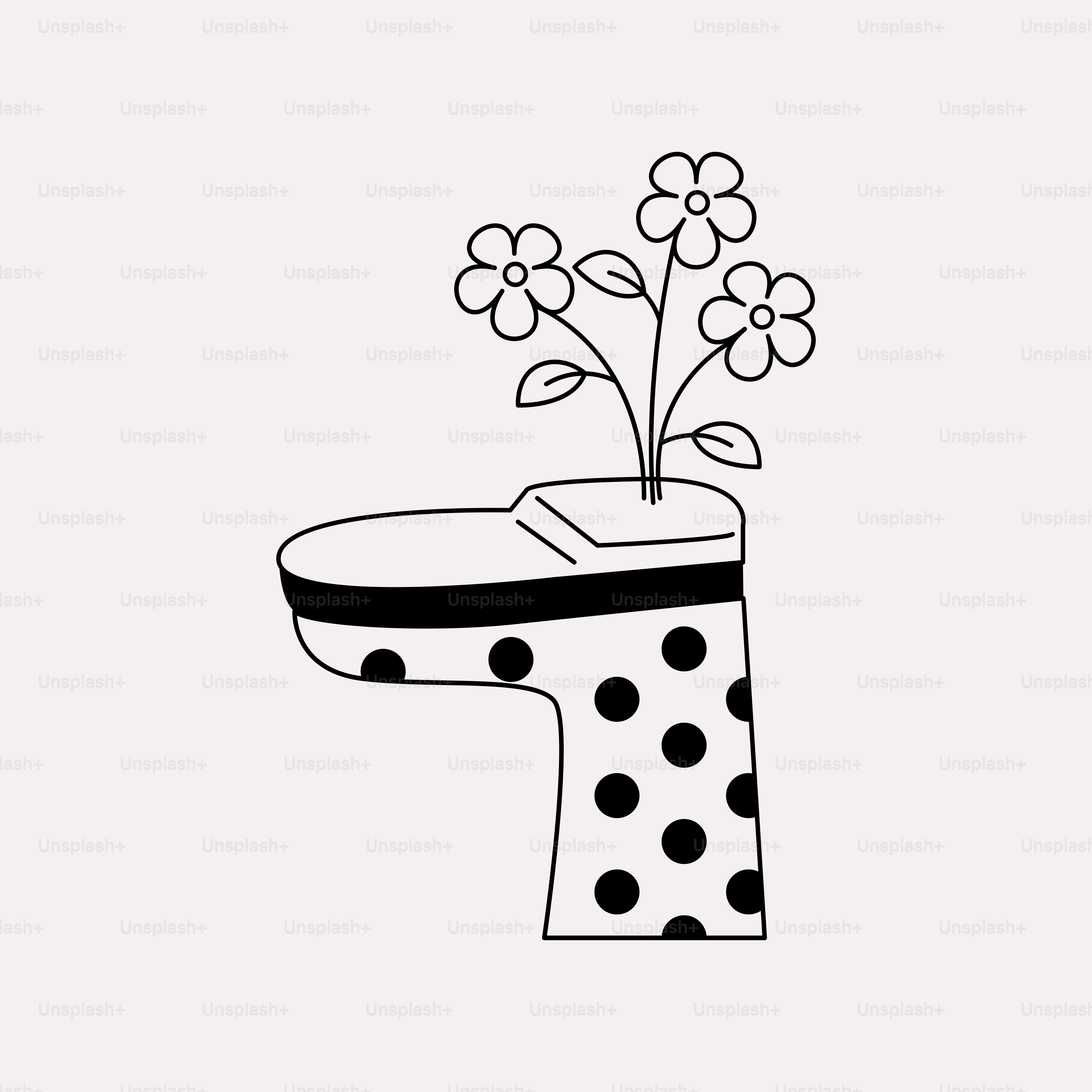 A drawing of a polka dot vase with flowers in it