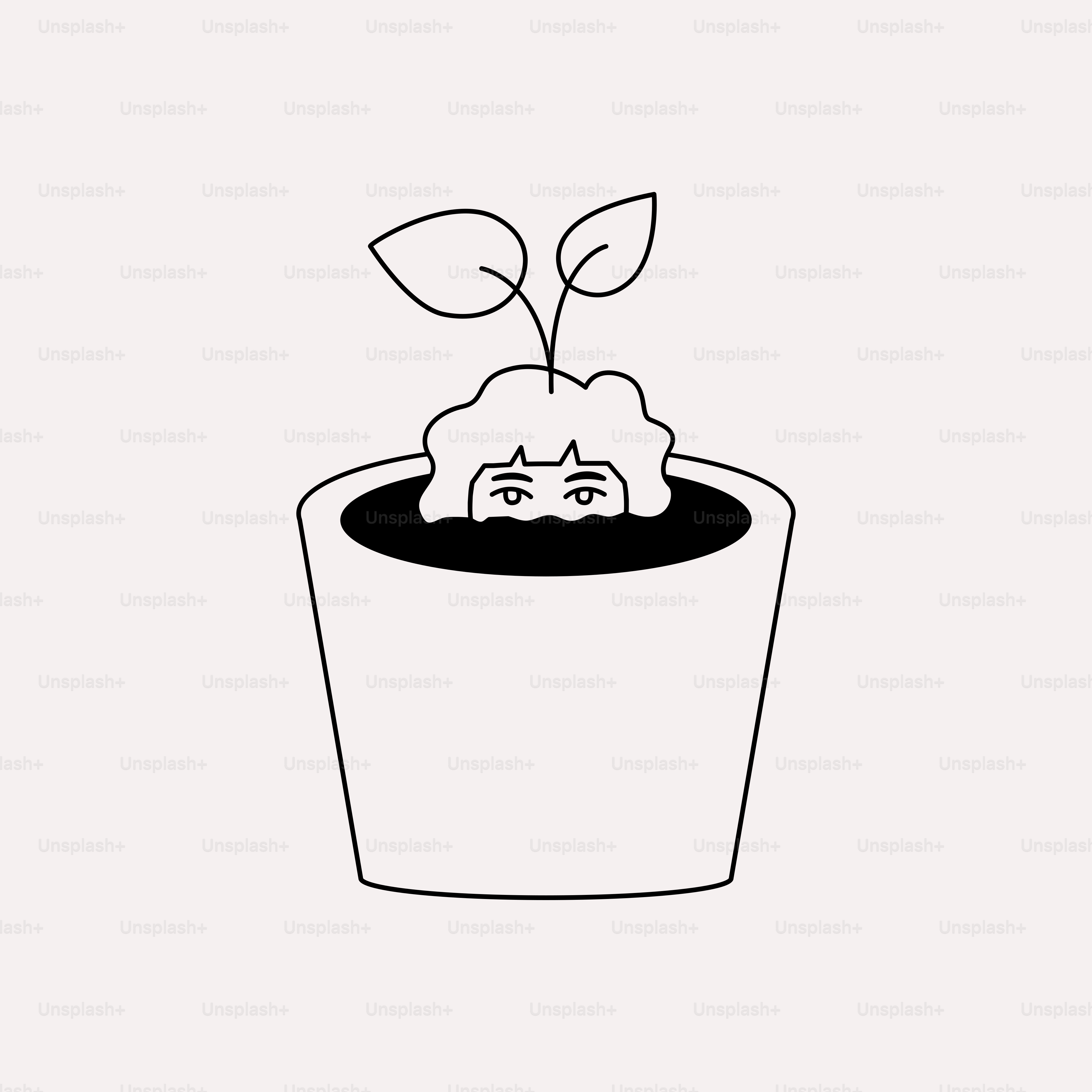 A drawing of a potted plant with a sad face