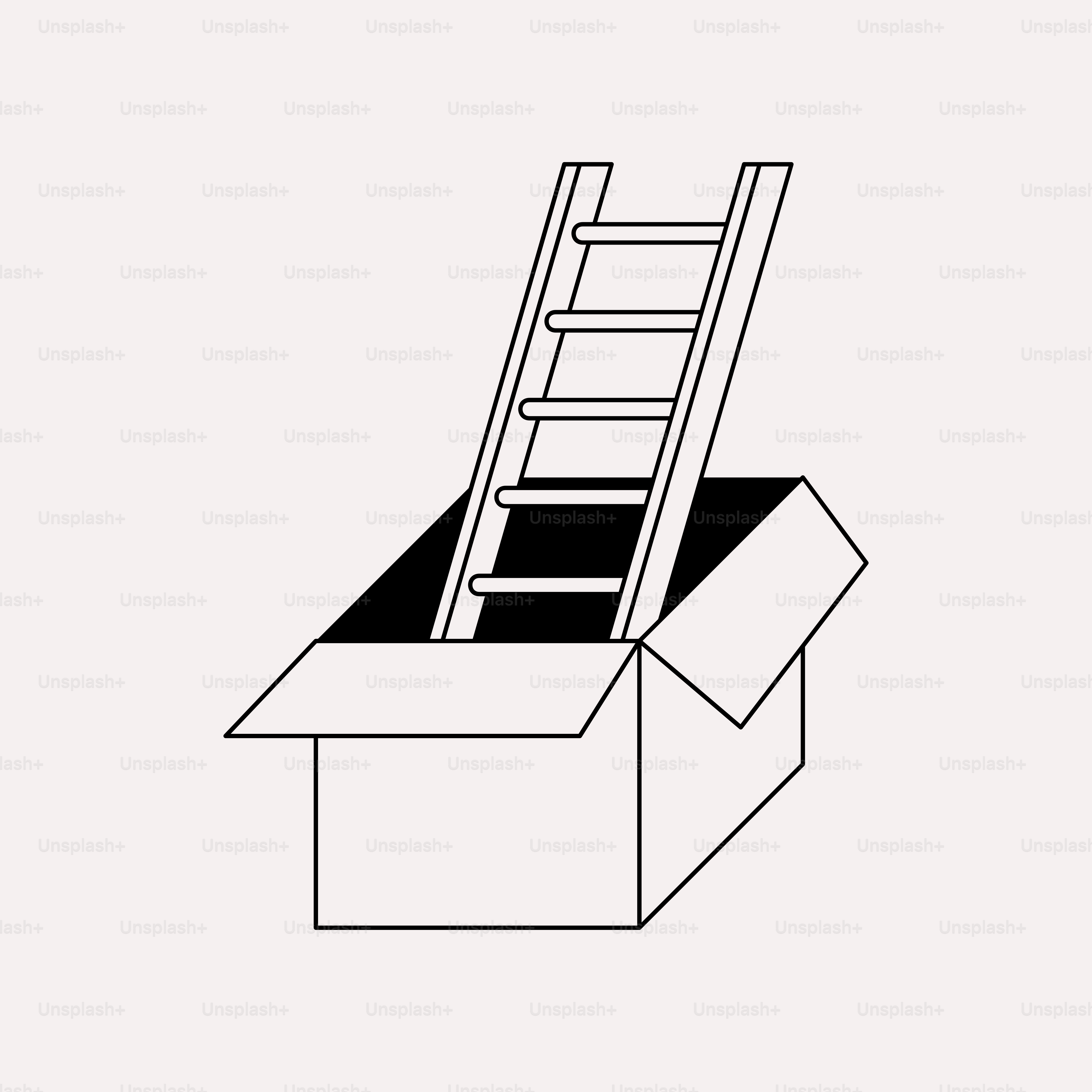 Un dibujo lineal de una escalera en una caja