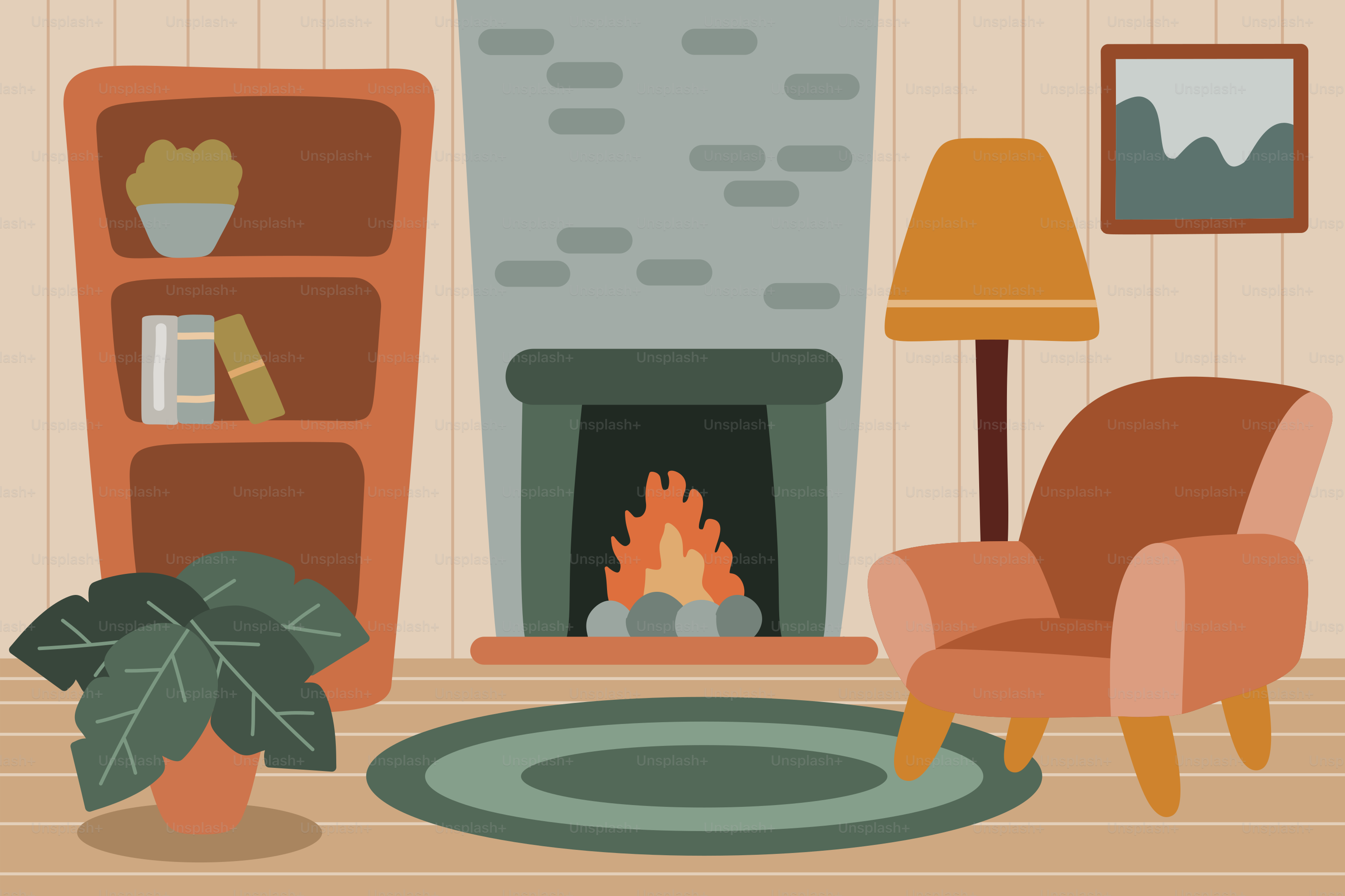 A living room filled with furniture and a fire place