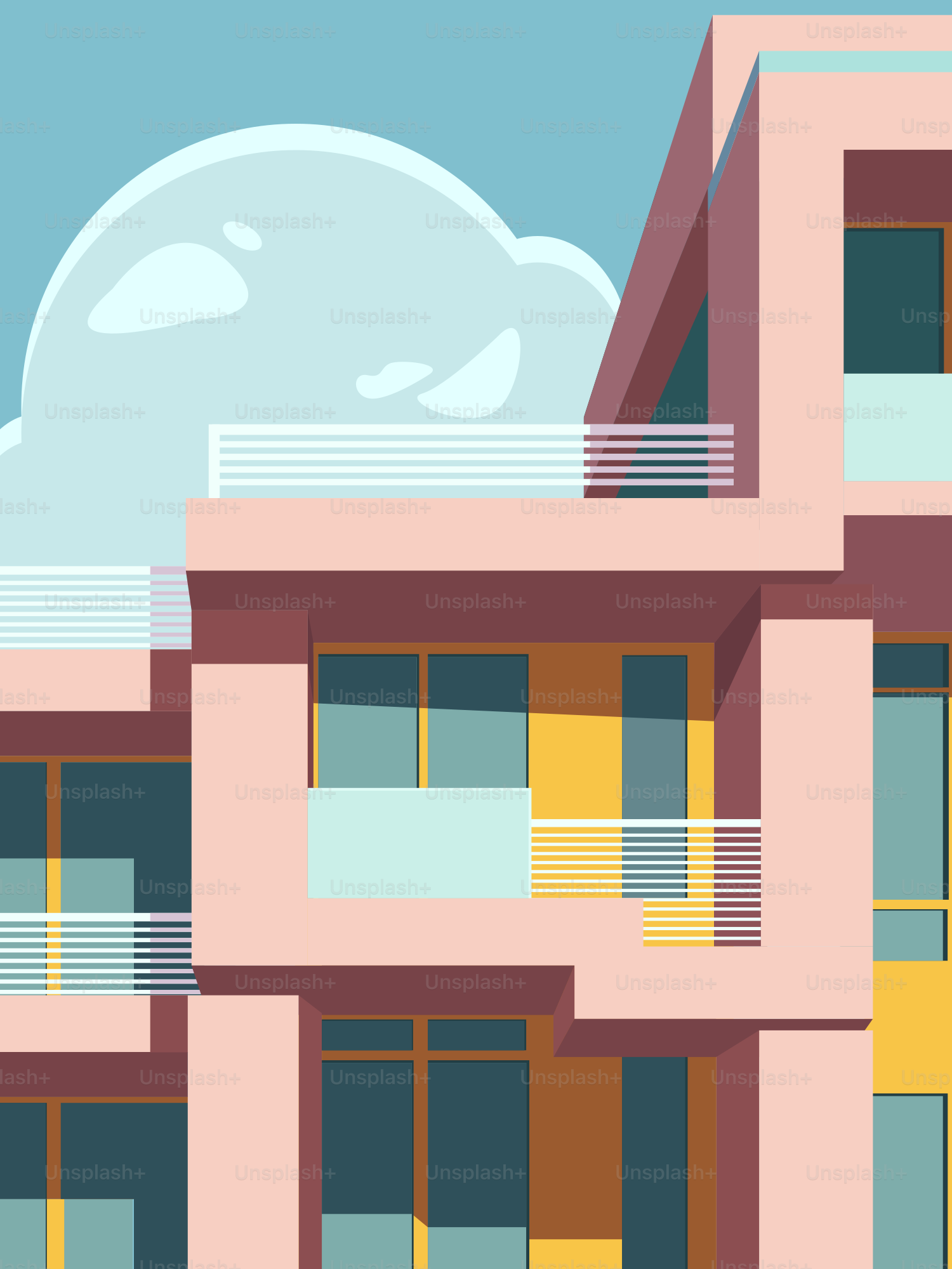 Un grand bâtiment avec des balcons et des balcons sur les balcons