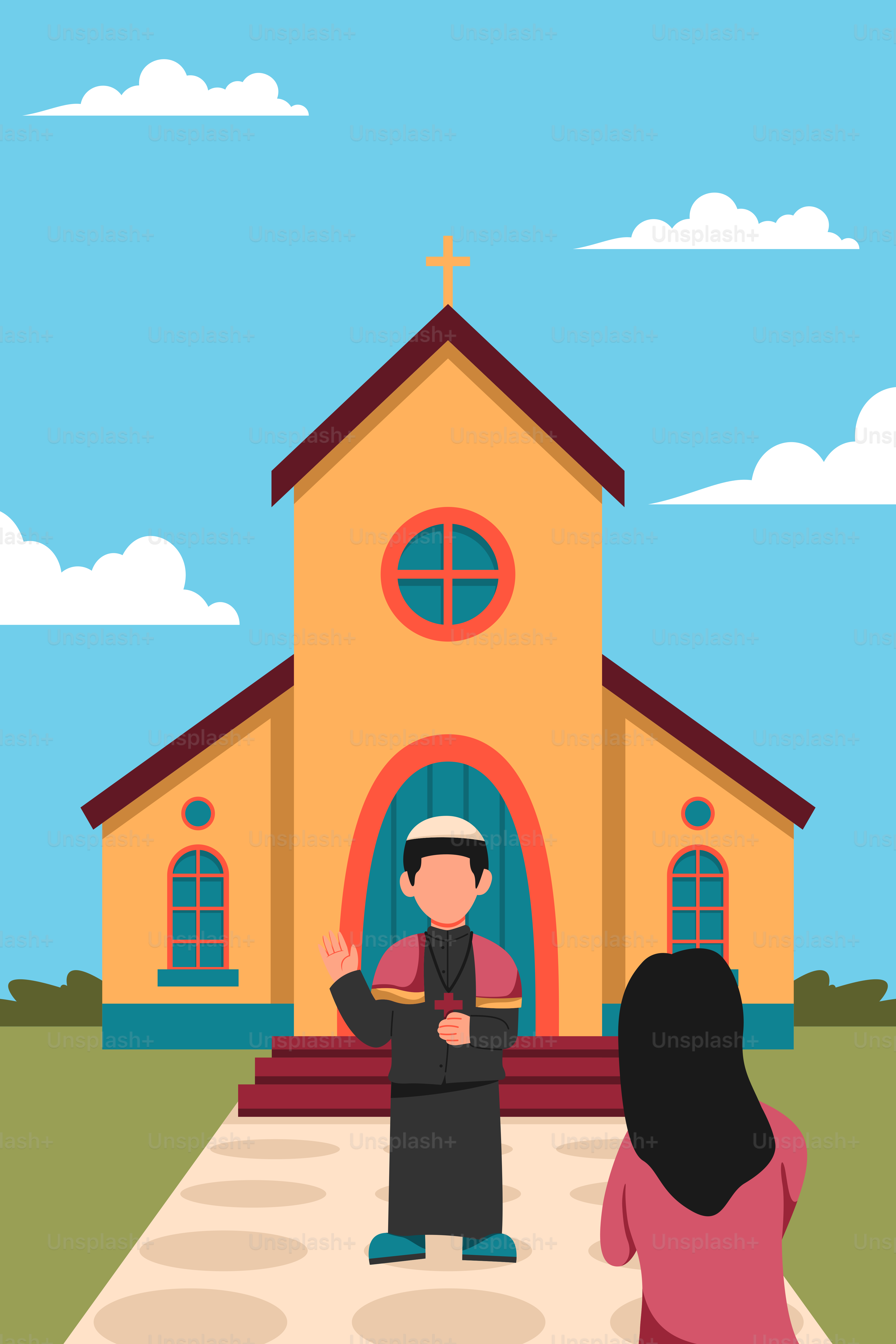 A person standing in front of a church