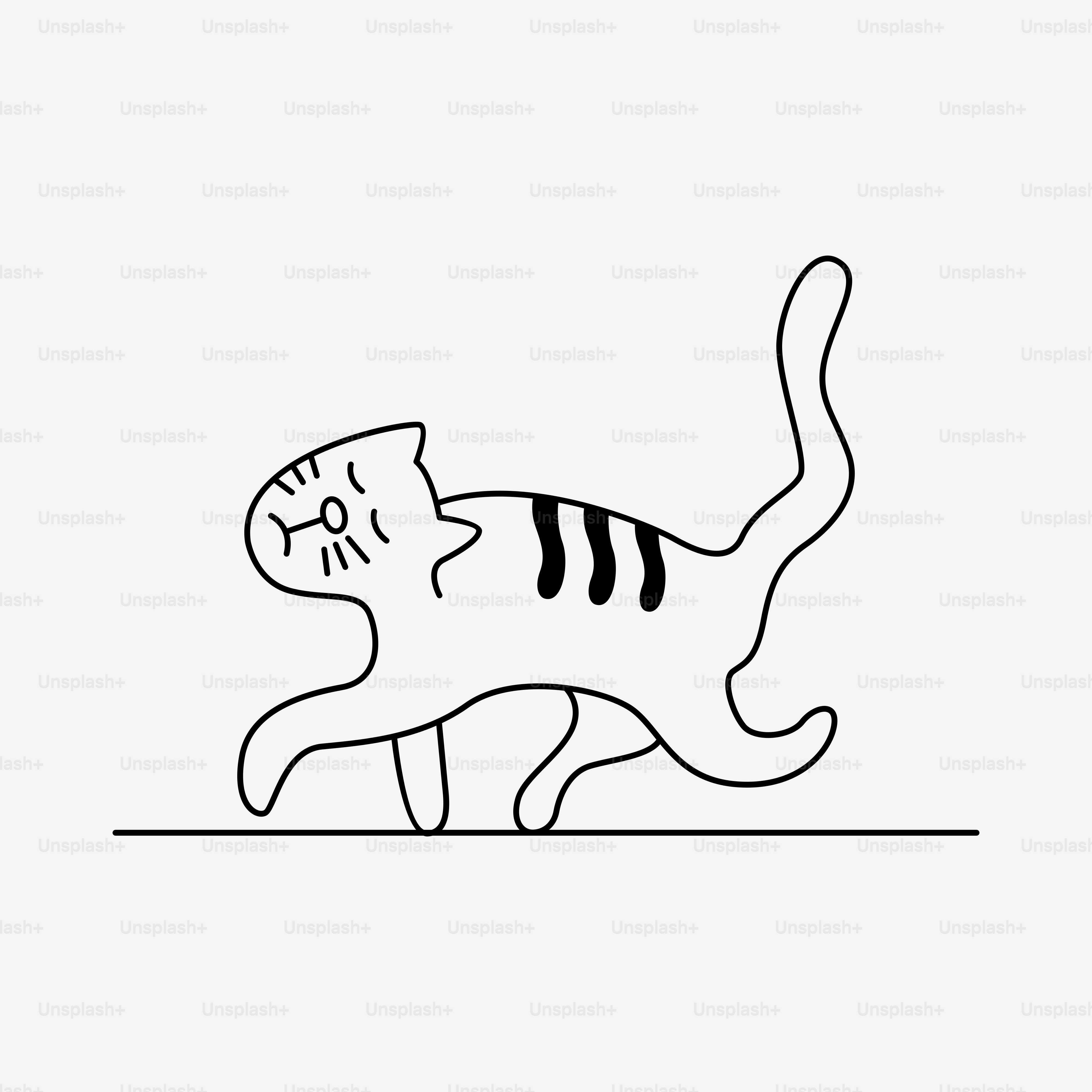 A black and white drawing of a cat