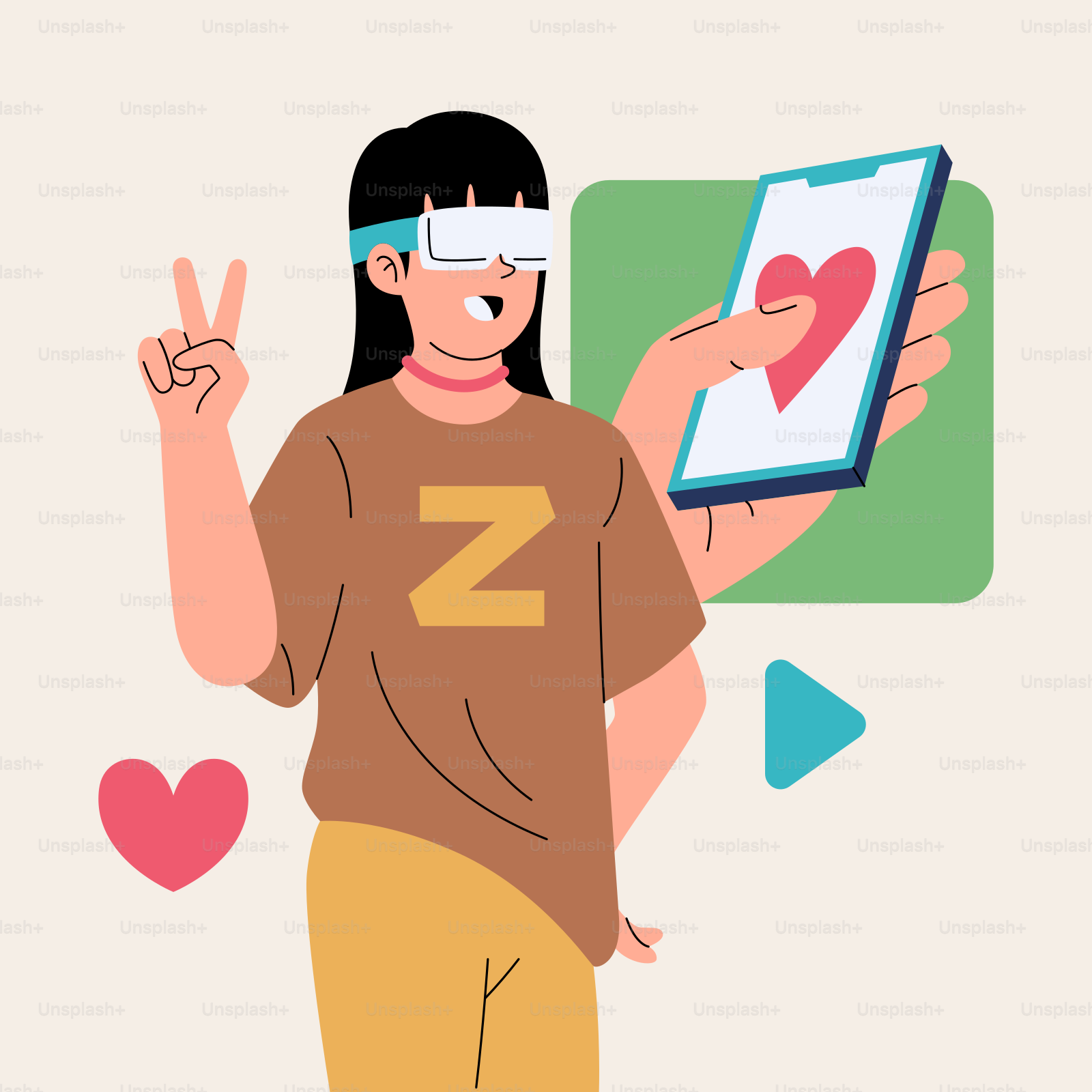 A person holding a tablet with a heart on it