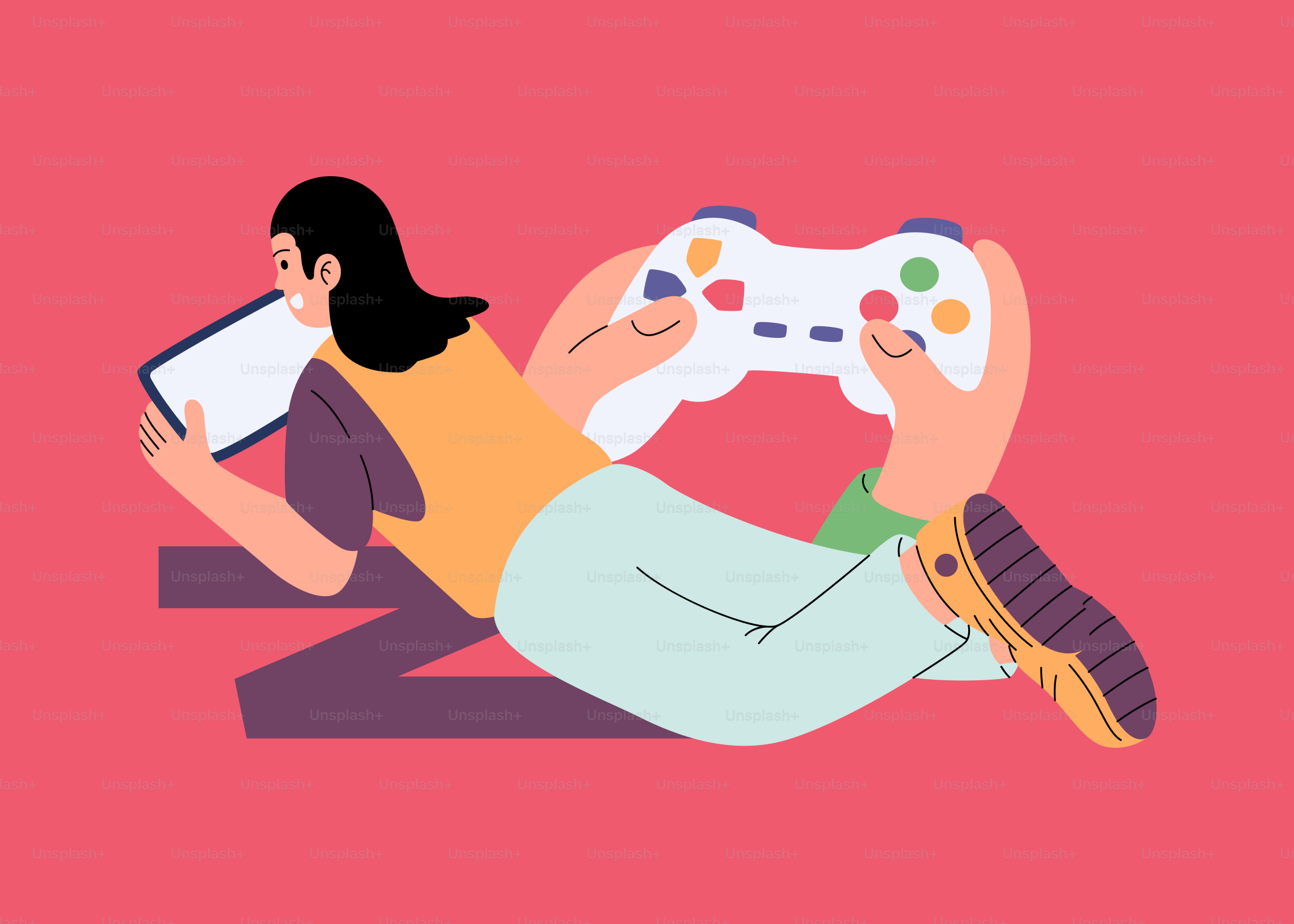 A person laying on the ground with a video game controller