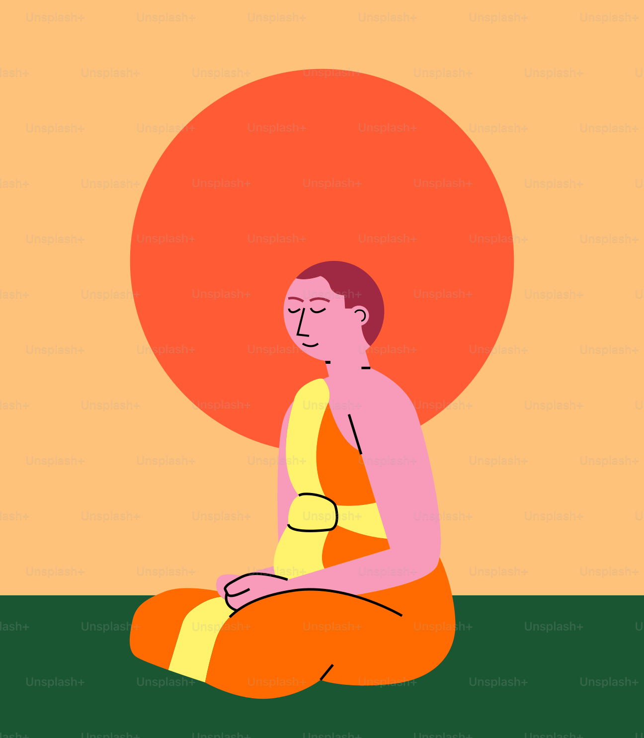 A person sitting on the ground in front of a sun