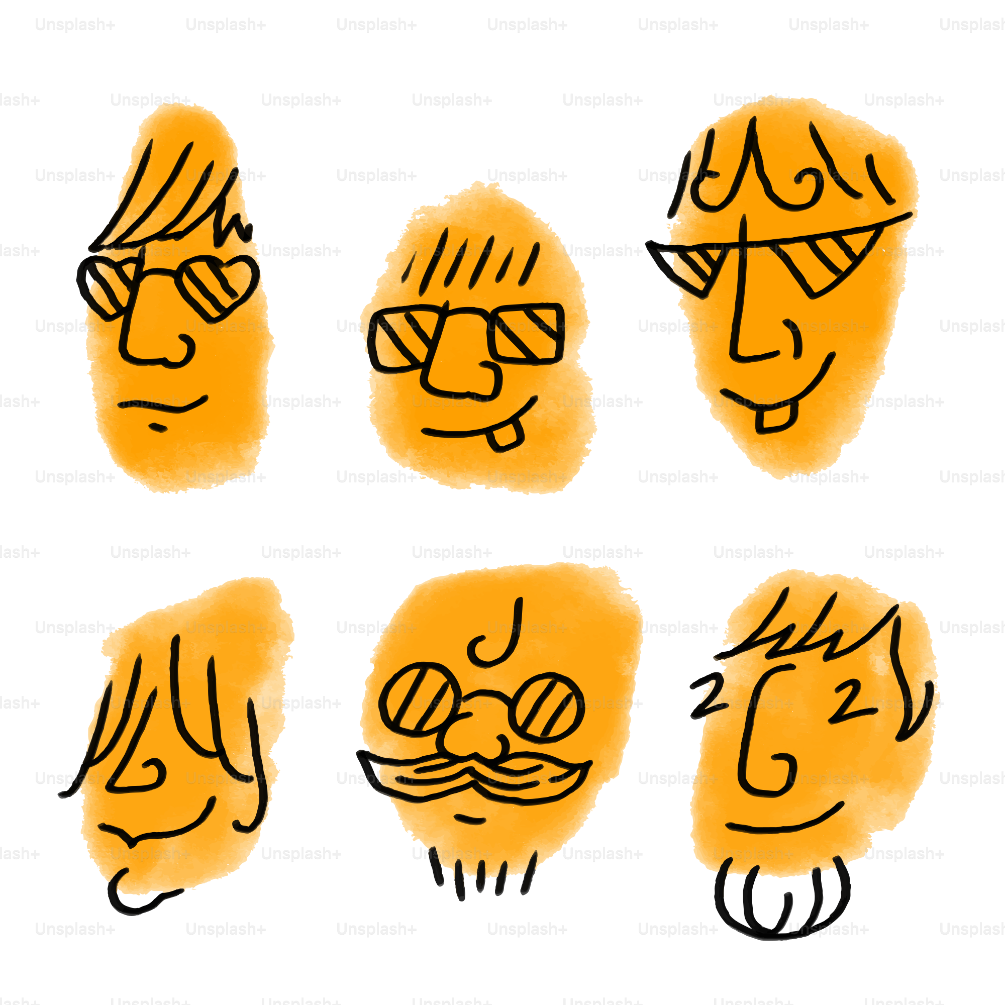 Set Di Espressioni Facciali Di Sketch Buone Facce Sorridenti Disegnate A Mano Stile - Foto 7