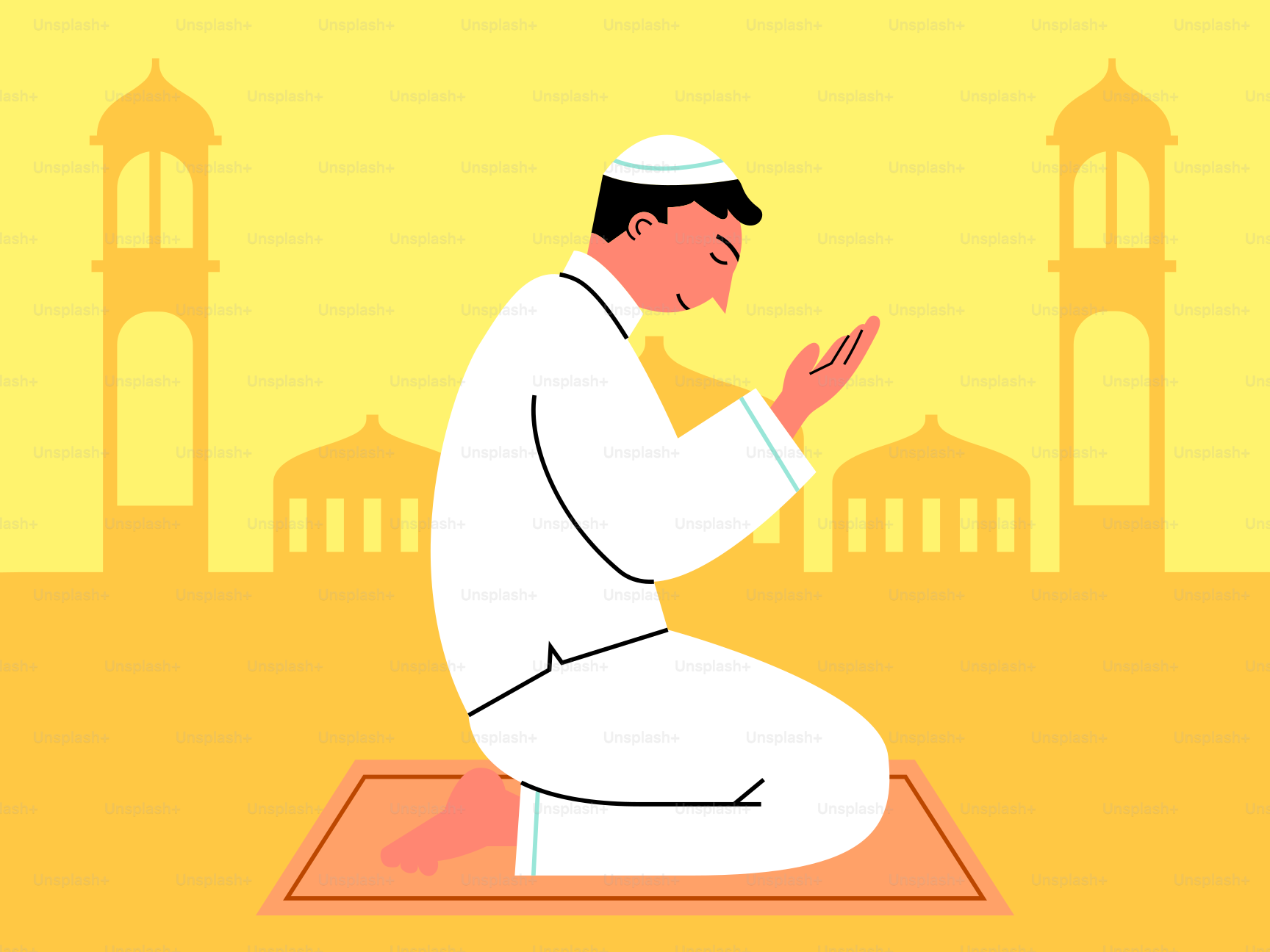 A man sitting on top of a rug in front of a building