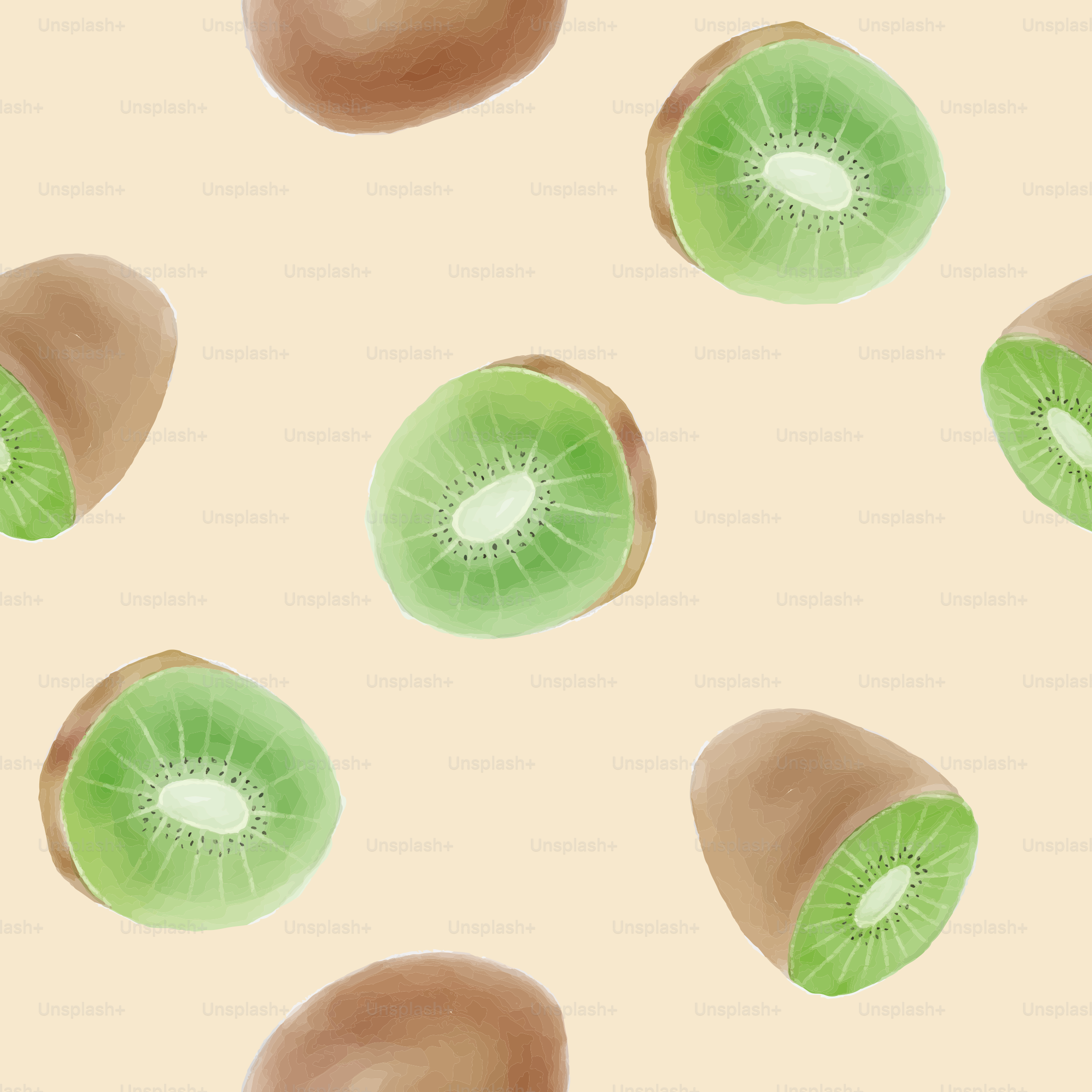 A pattern of kiwis on a beige background