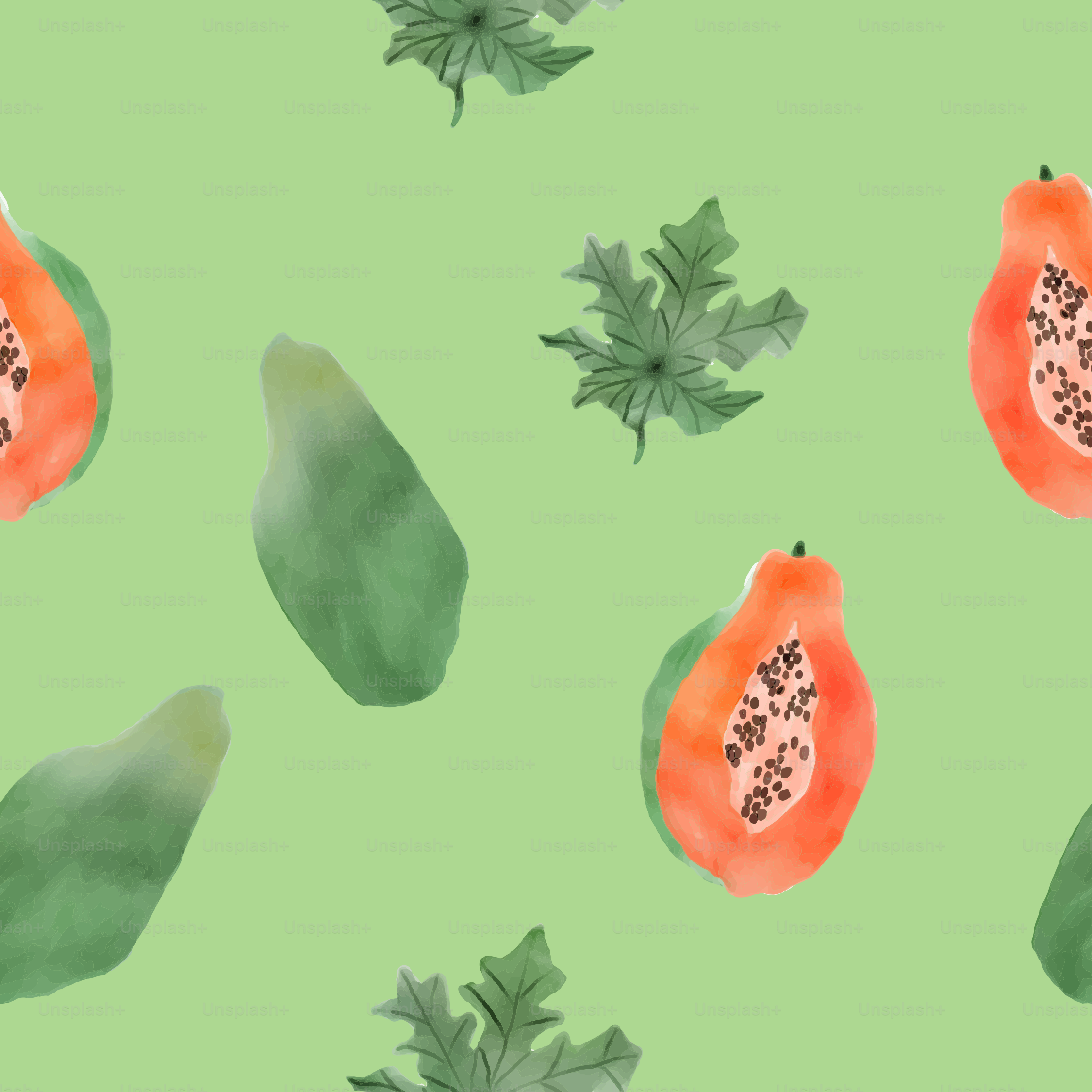 A watercolor painting of a pomegranate on a green background