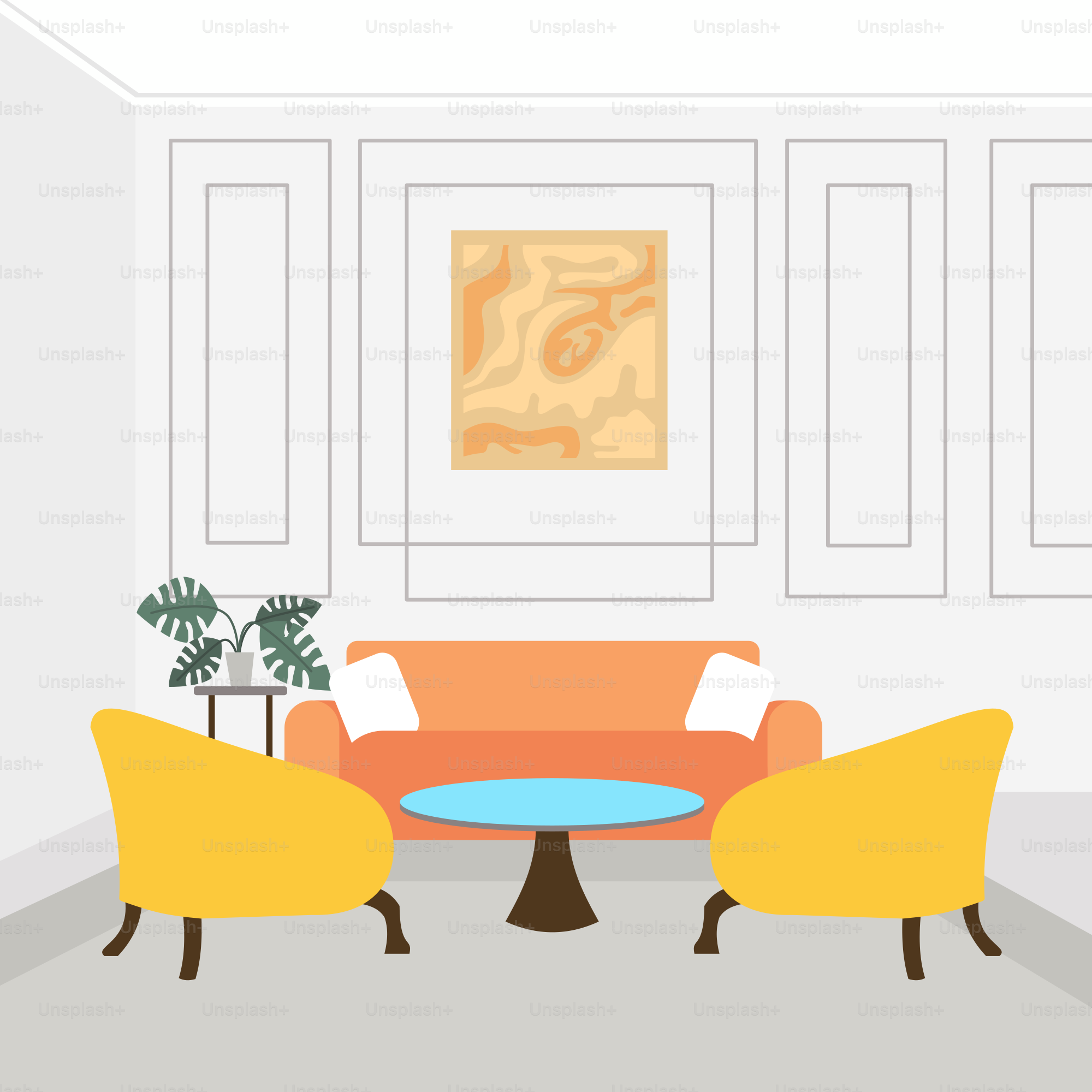 Ein Wohnzimmer voller Möbel und ein Gemälde an der Wand