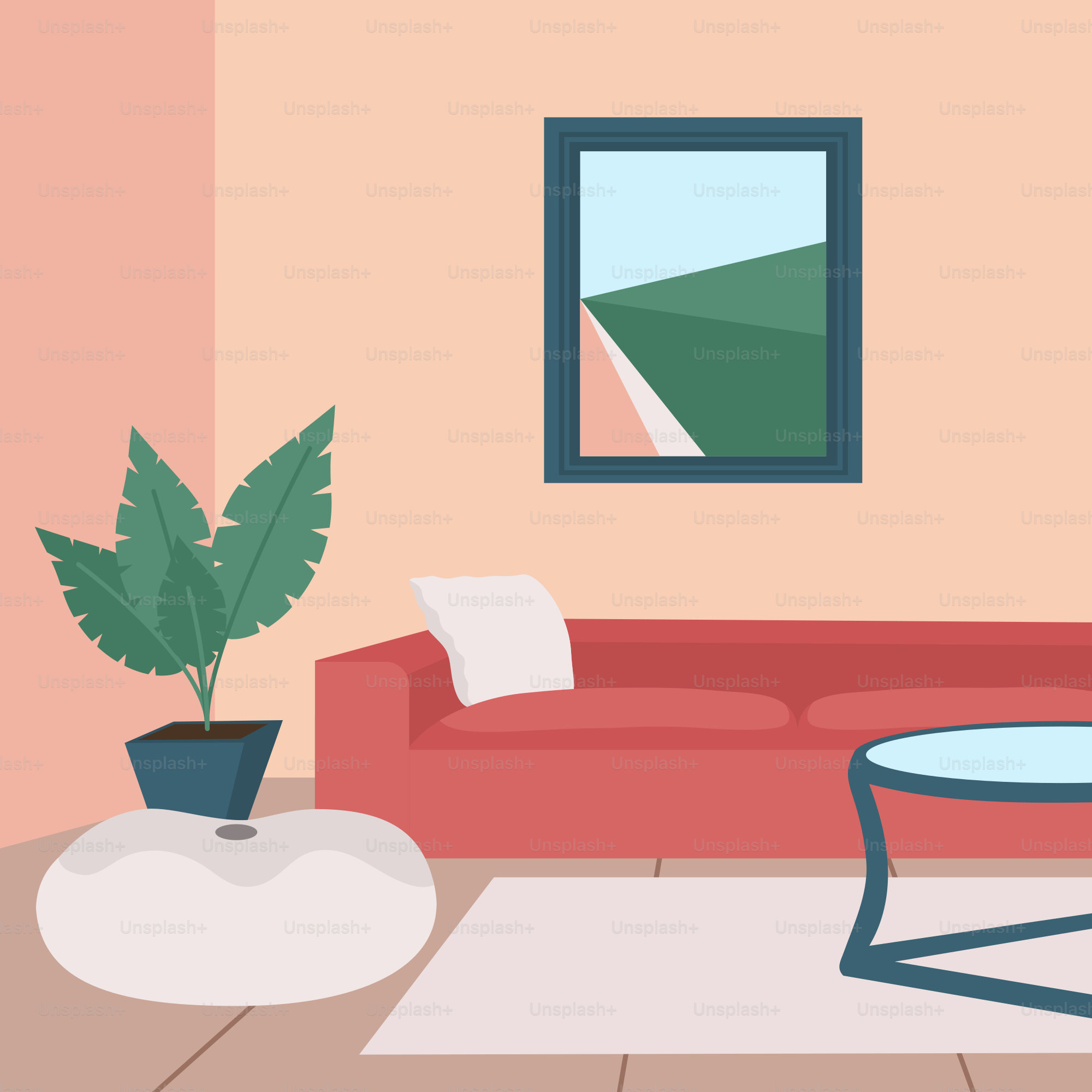 Ein Wohnzimmer voller Möbel und einer Topfpflanze