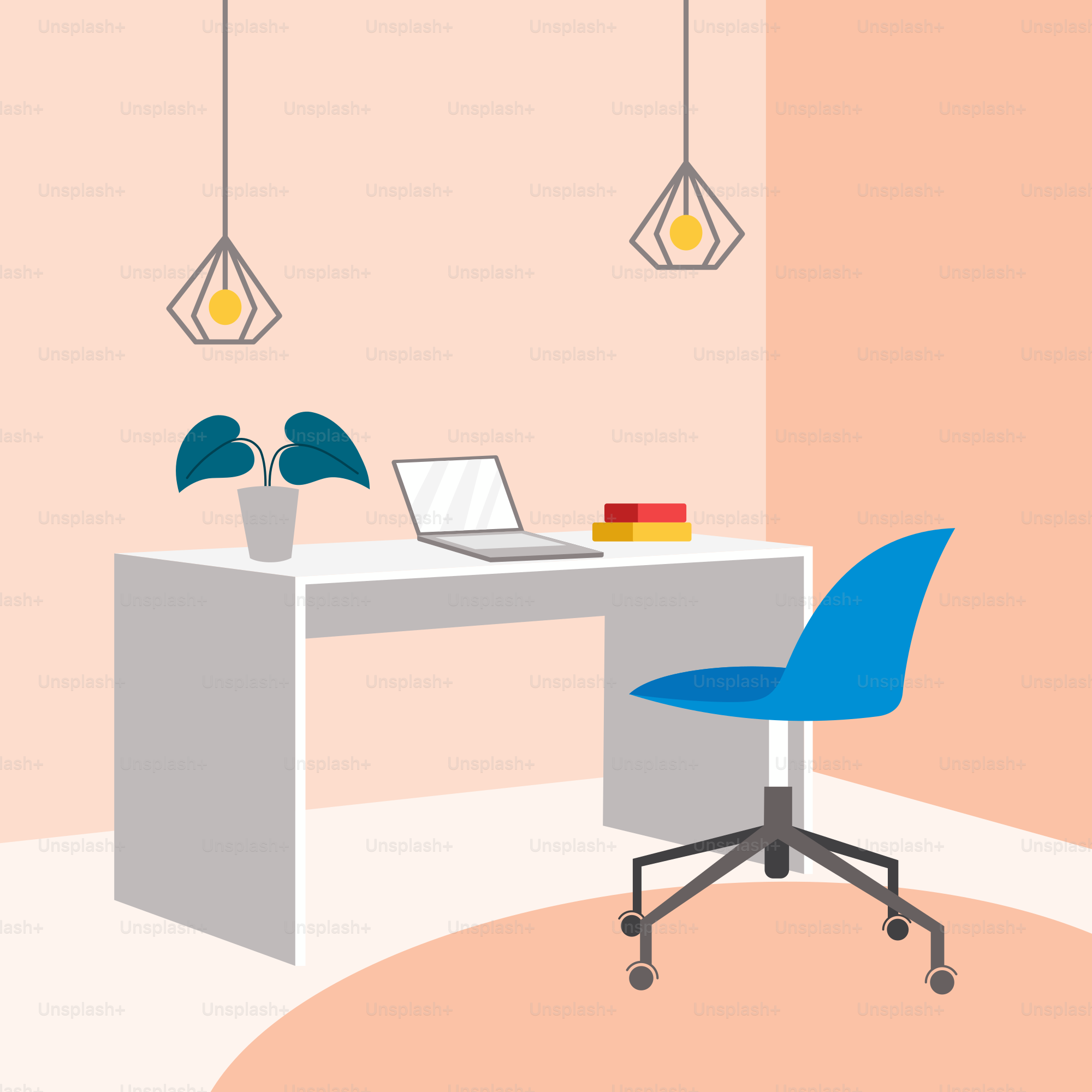 Ein Zimmer mit einem Schreibtisch und einem Stuhl