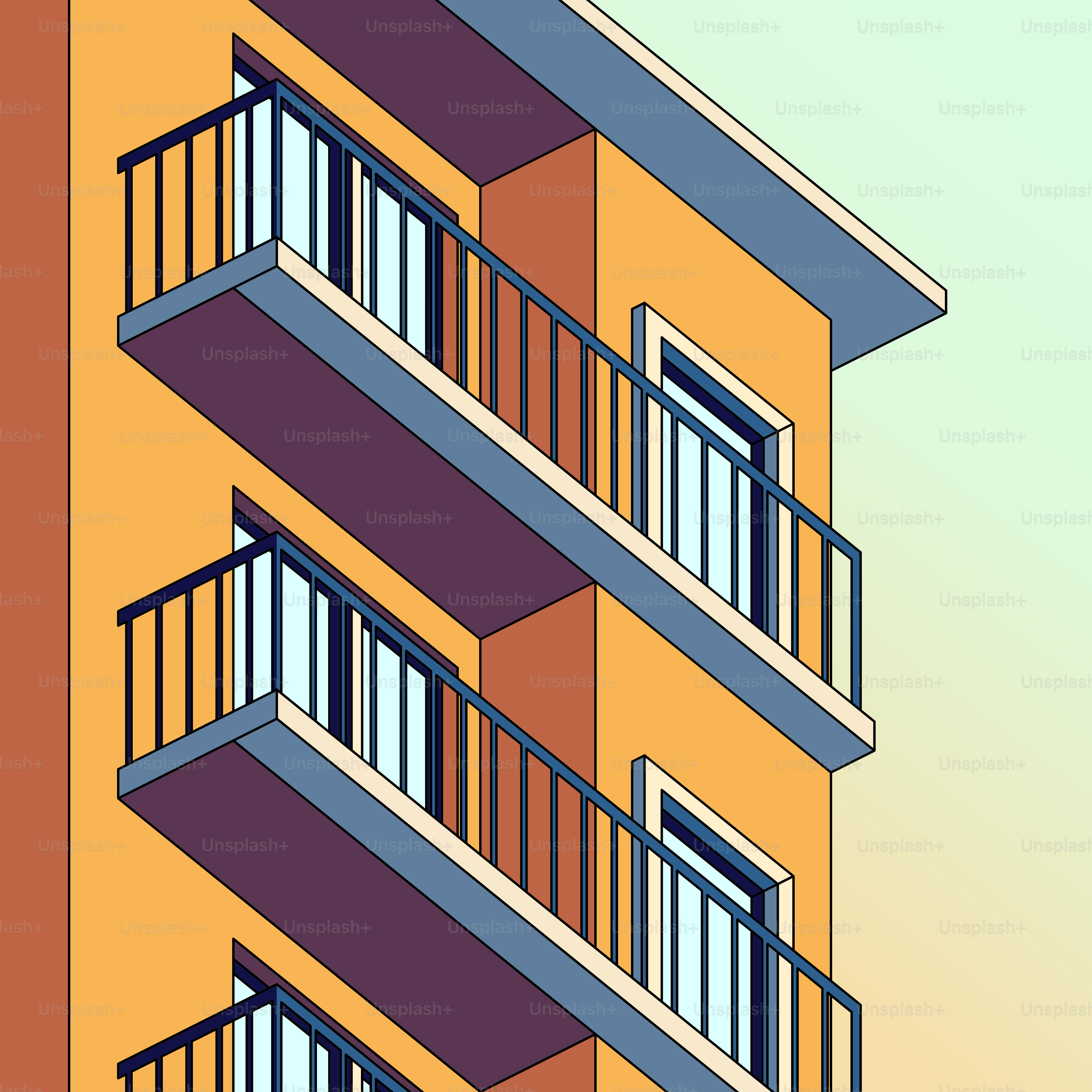Un grand bâtiment orange avec balcons et balcons