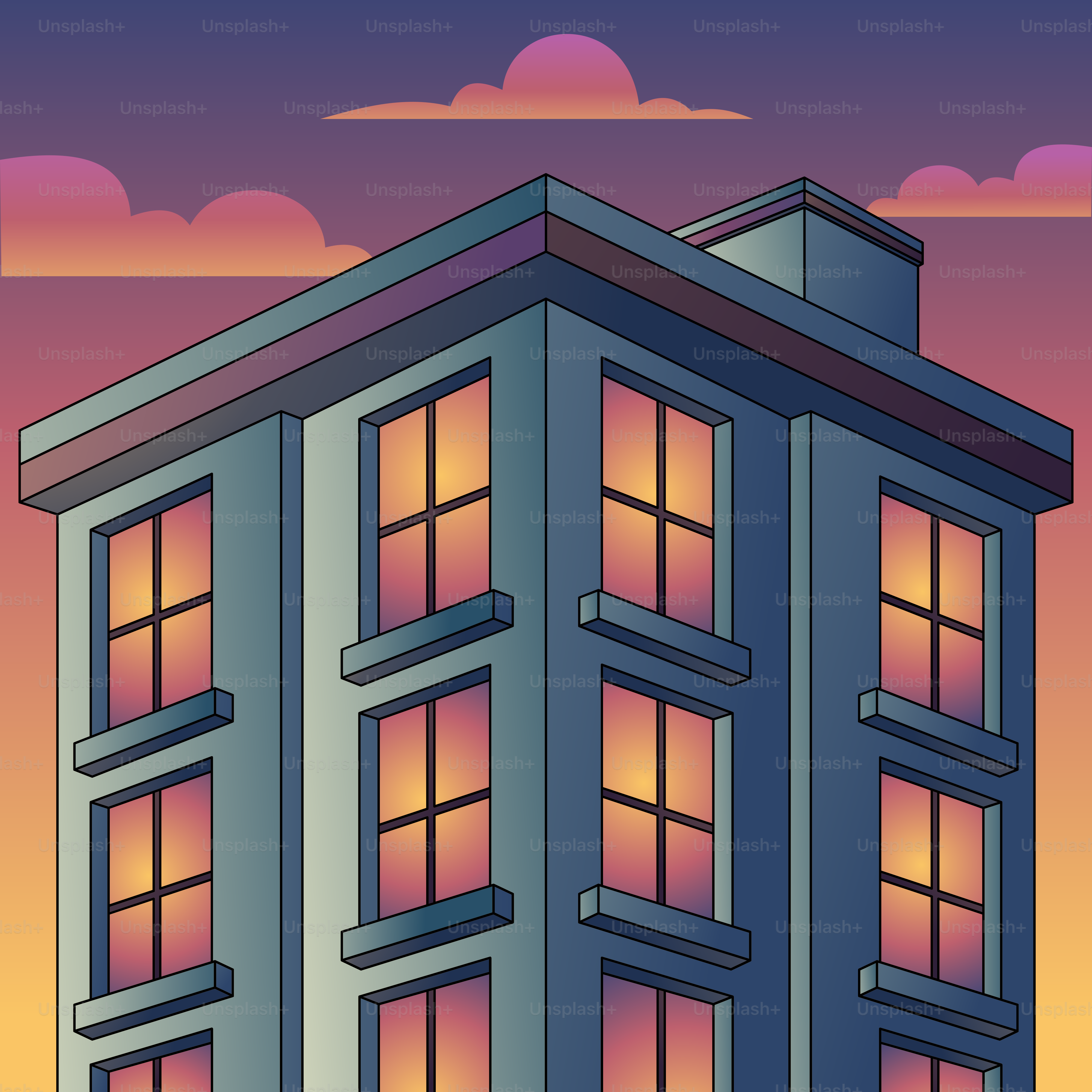 A tall building with windows and a sky background