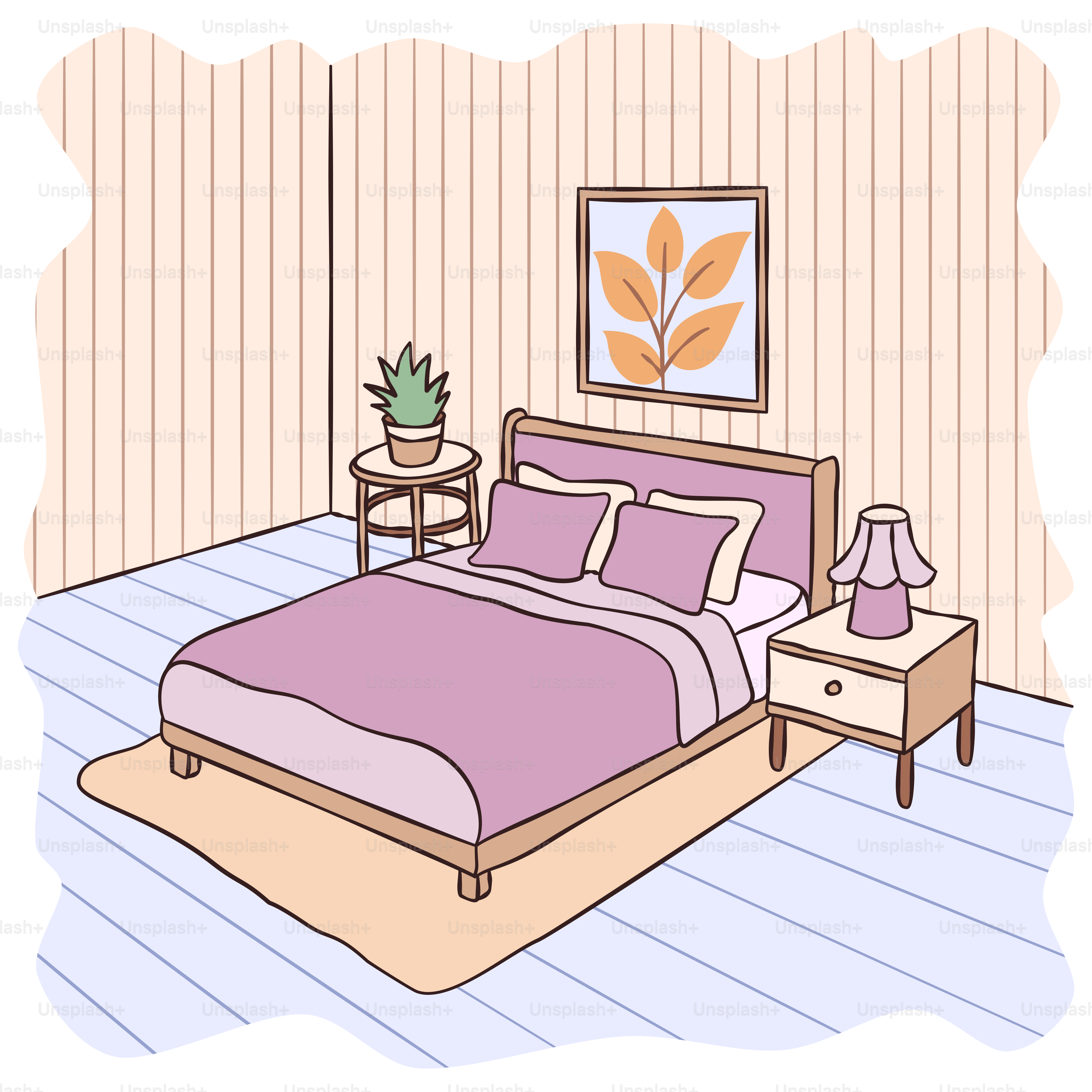 A bed room with a neatly made bed and a night stand