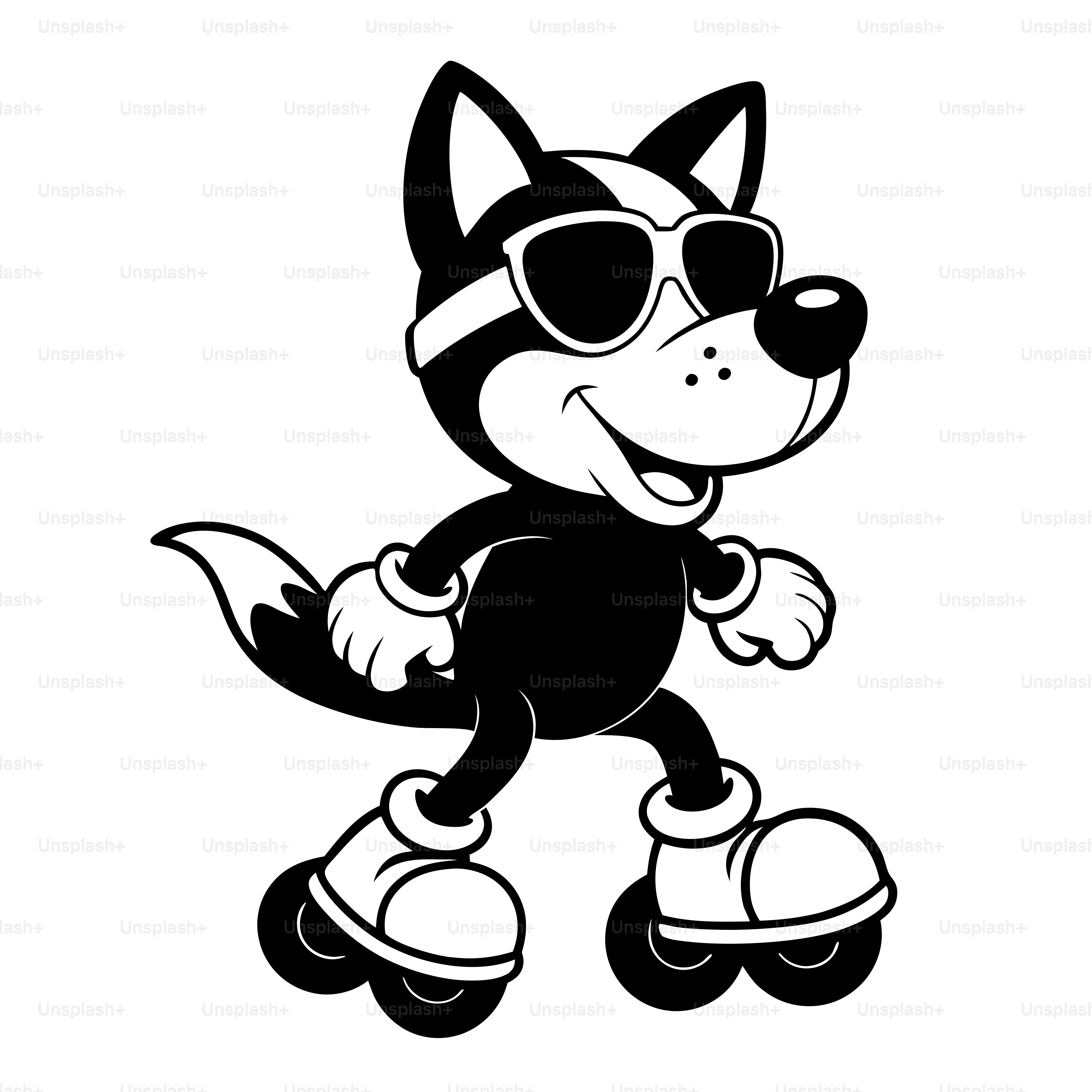 A cartoon dog with sunglasses and a skateboard