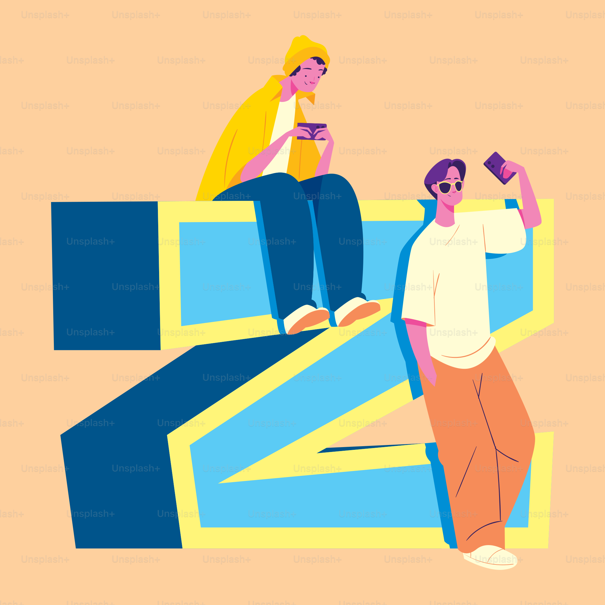 A couple of people sitting on top of a blue and yellow object