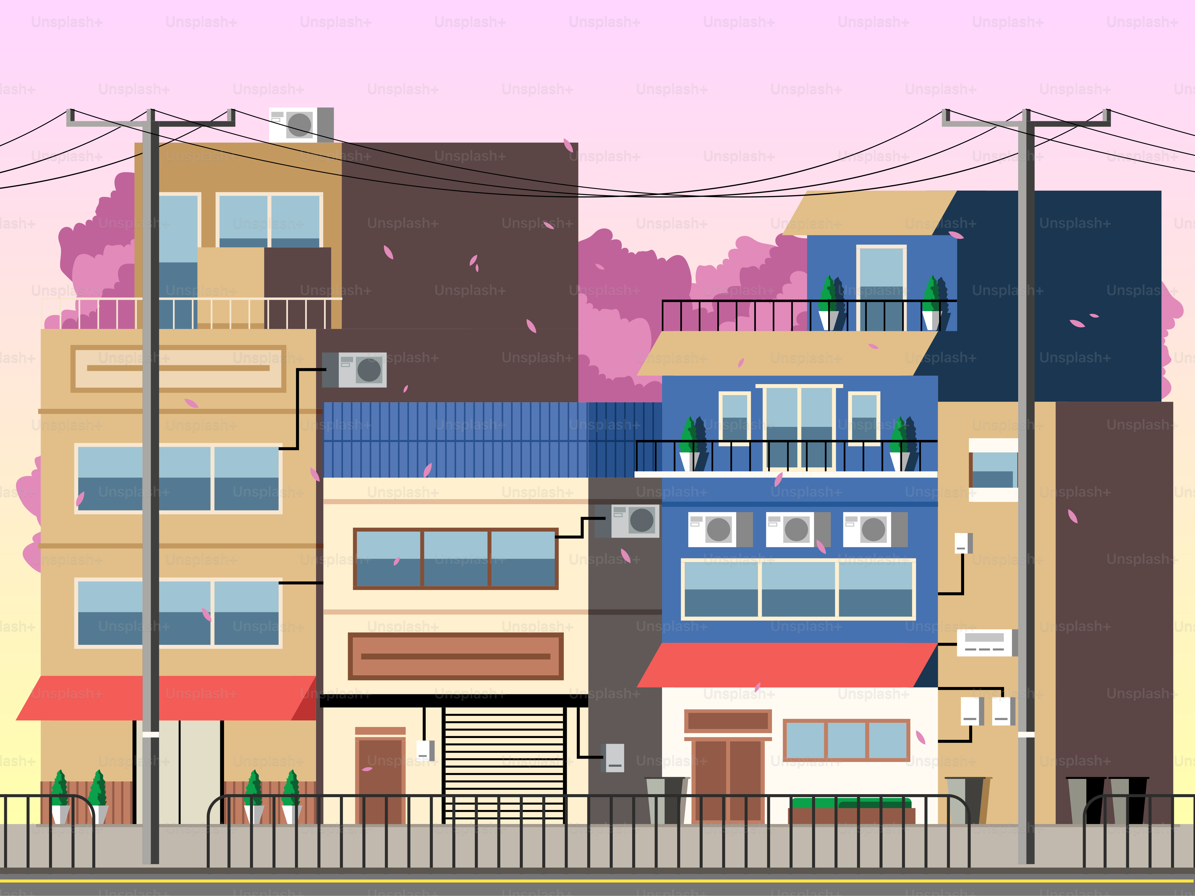 A drawing of a city with tall buildings