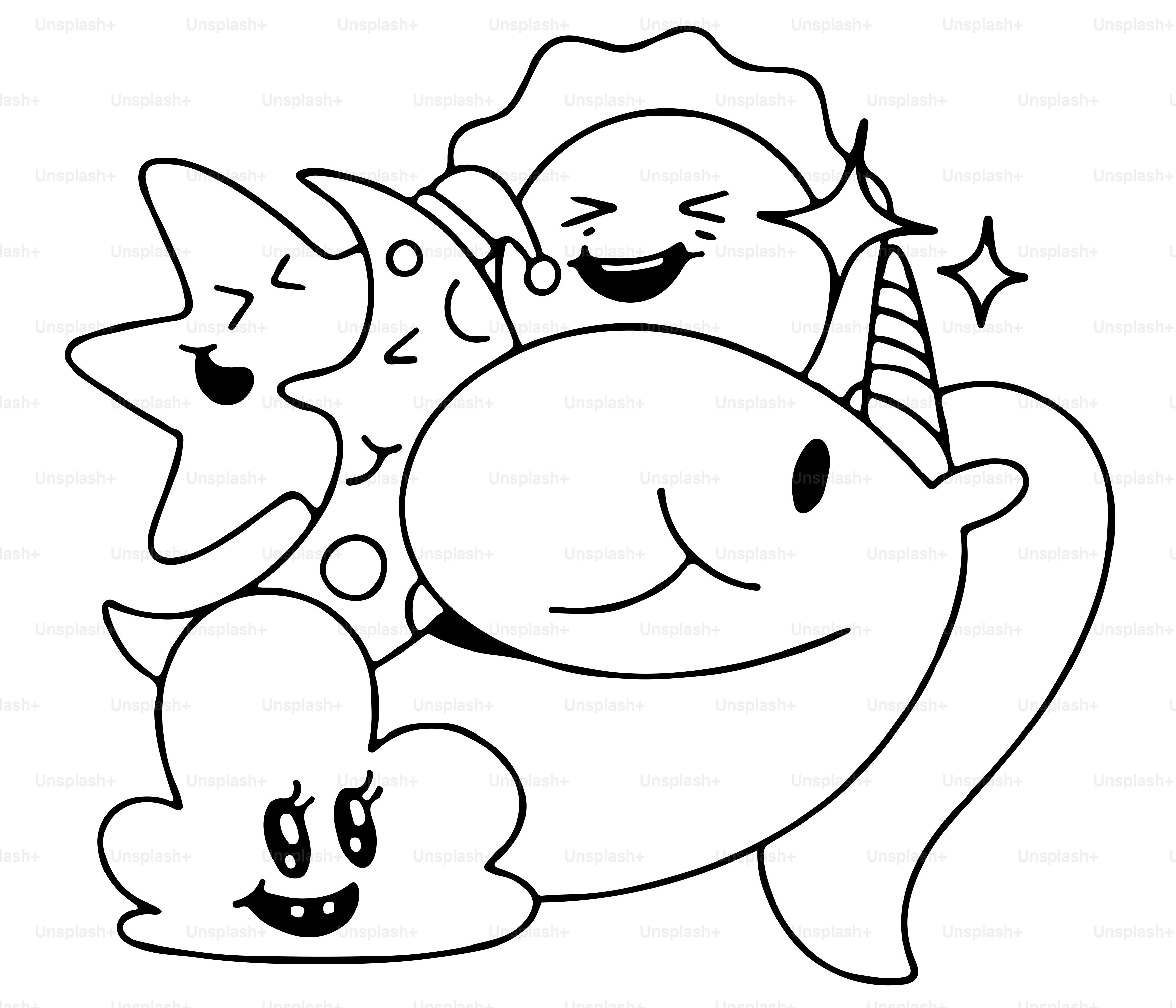 A black and white drawing of a cartoon character