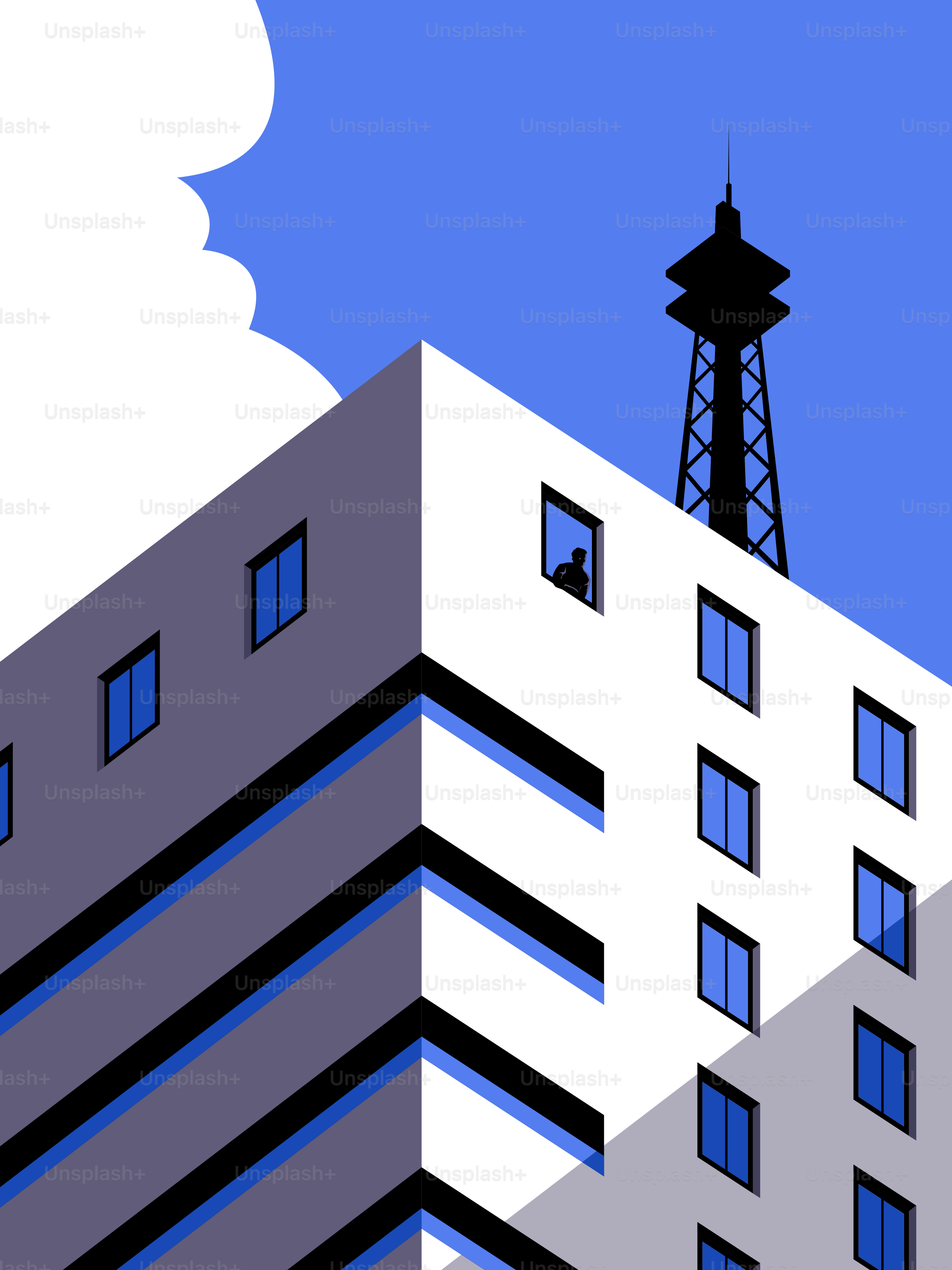 Un edificio alto con una torre encima