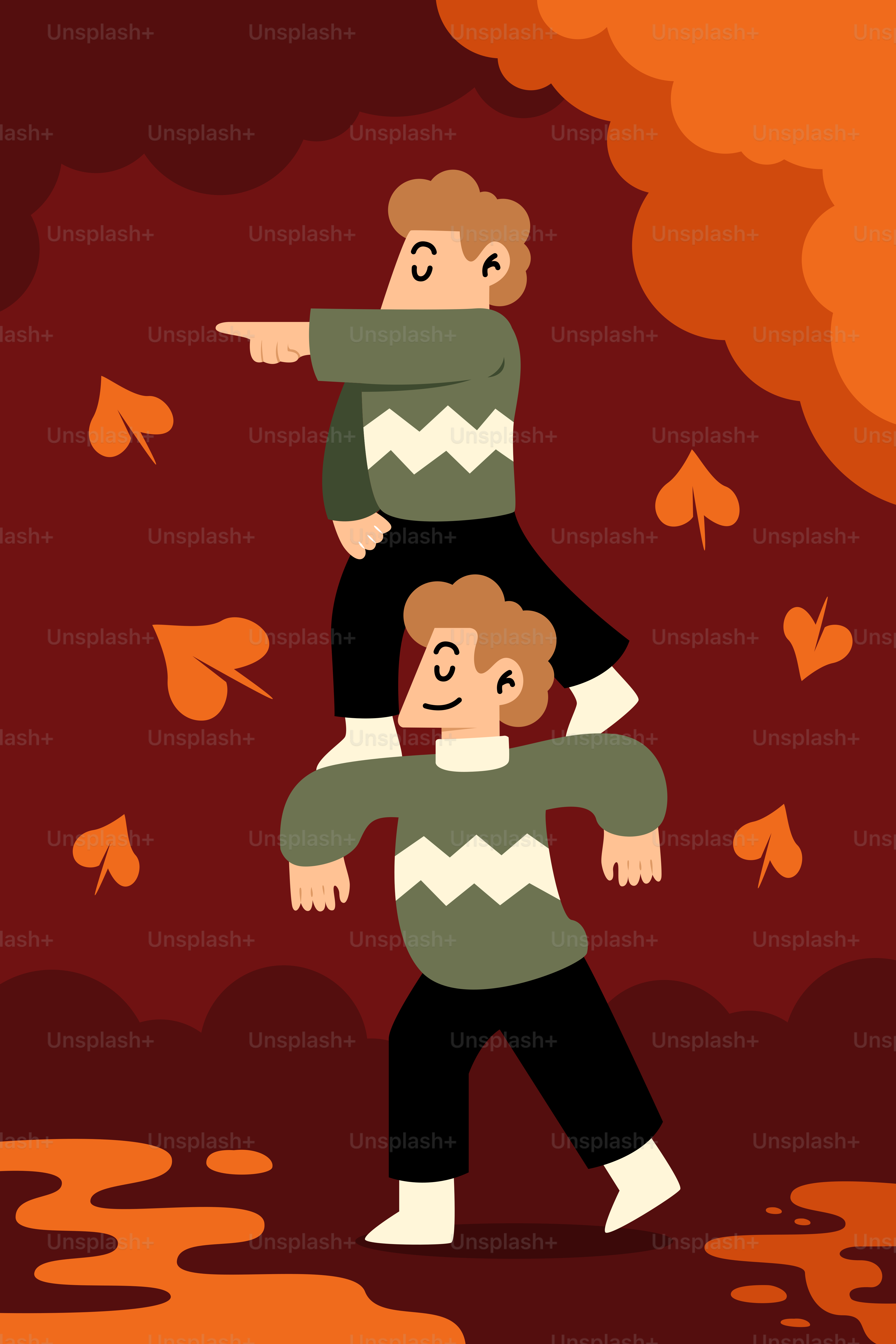A couple of men standing on top of each other
