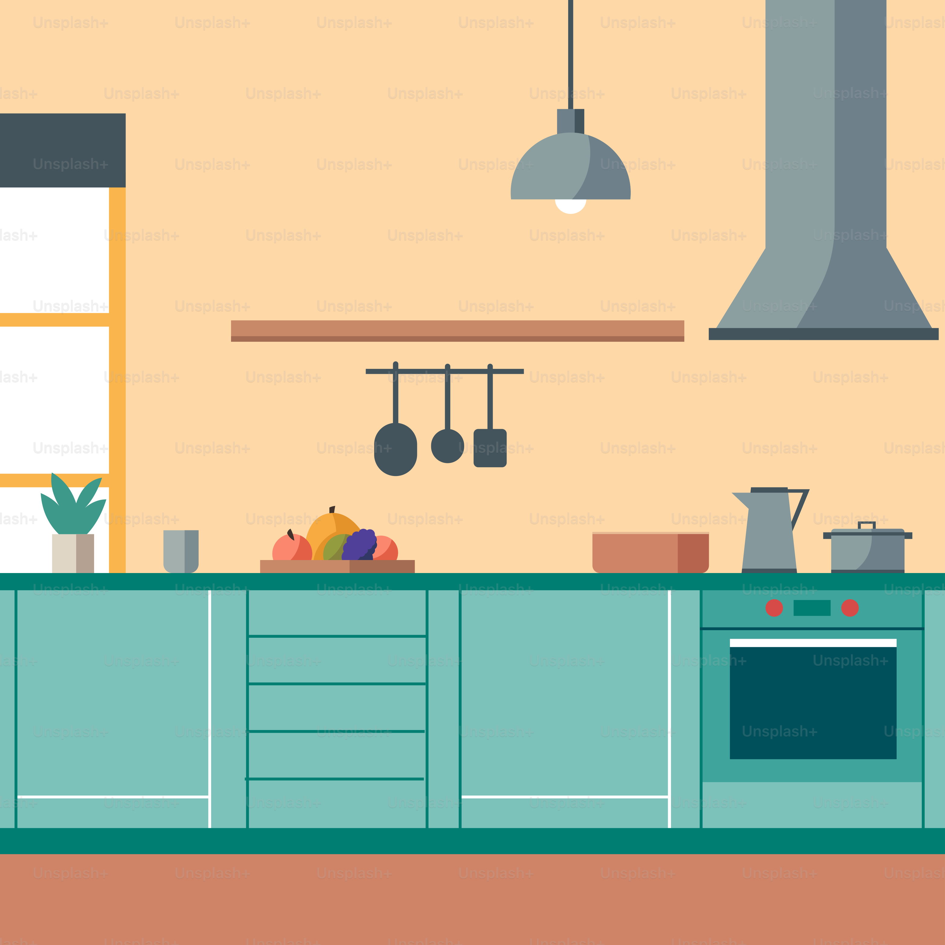 A kitchen with a stove top oven next to a window